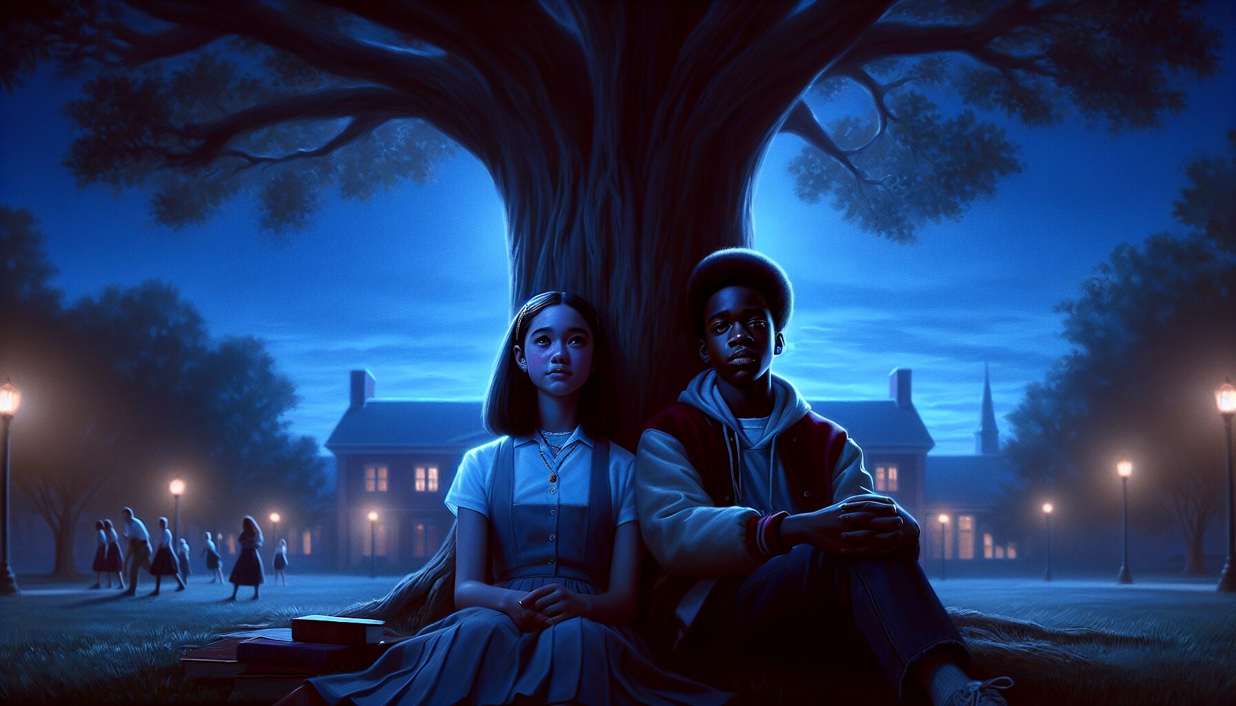 青春戀愛小說主角的情感插畫，展現靛色氛圍