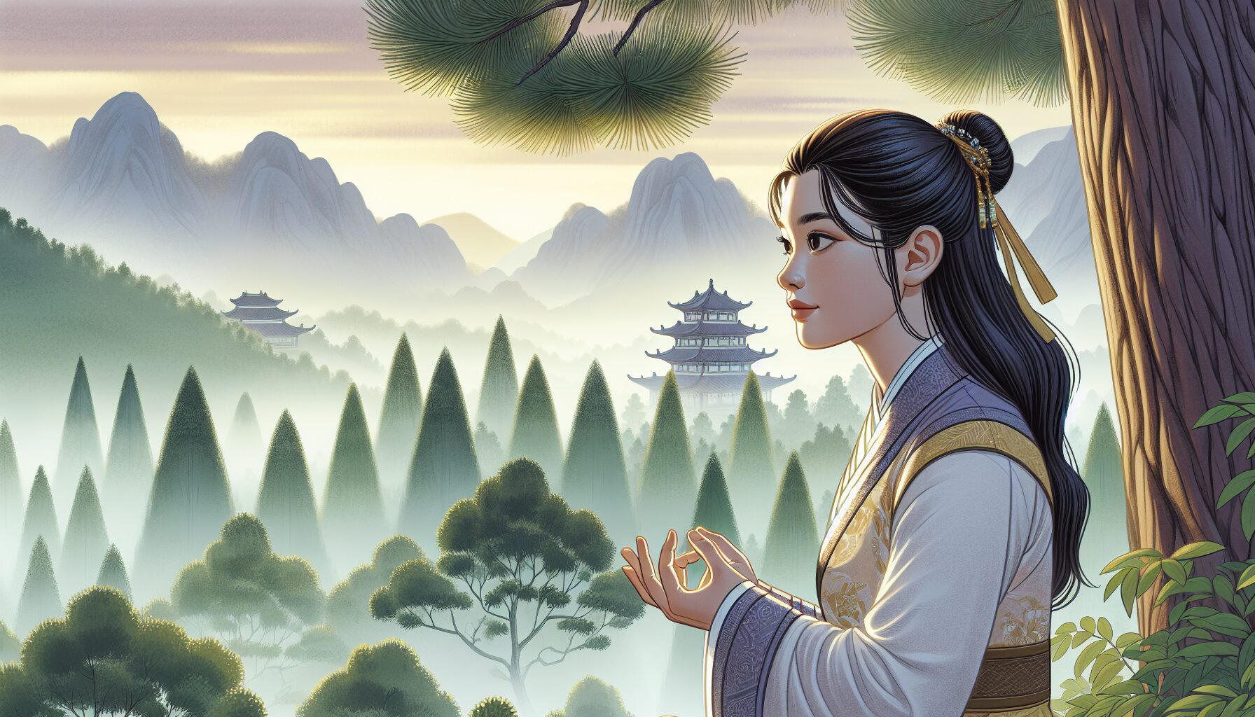 凡女林雪孤身修行於仙俠秘境的情景畫