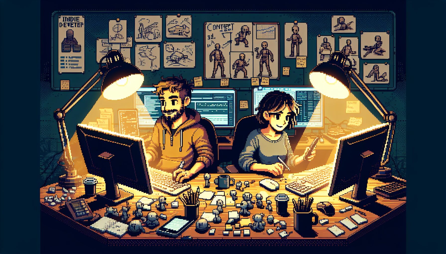 開發者Luca Galante(poncle)於辦公室對遊戲進行調整