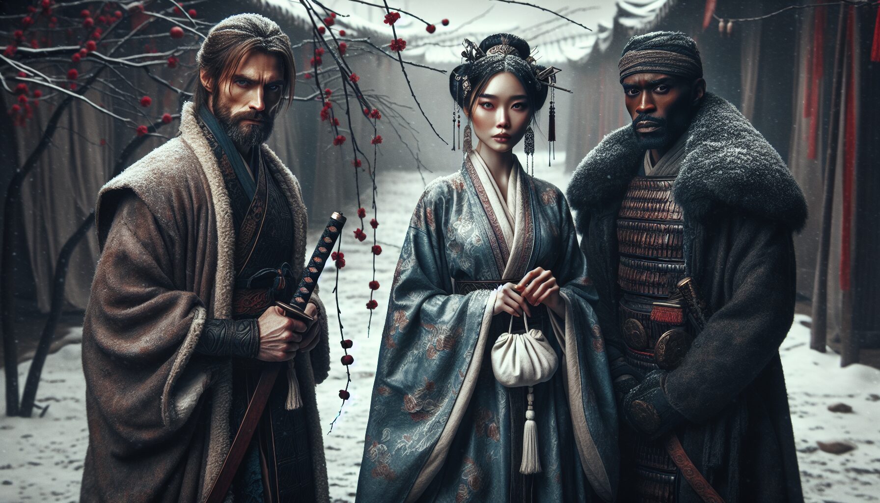 《七夜雪》主角劇照，霍展白、薛紫夜與妙風