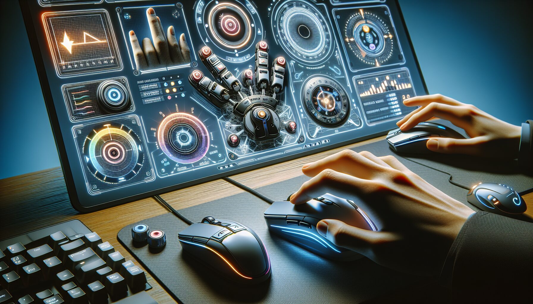 滑鼠滾輪及多鍵測試網頁範例,圖示亮起按鍵與滾輪互動,檢查所有功能運作正常。