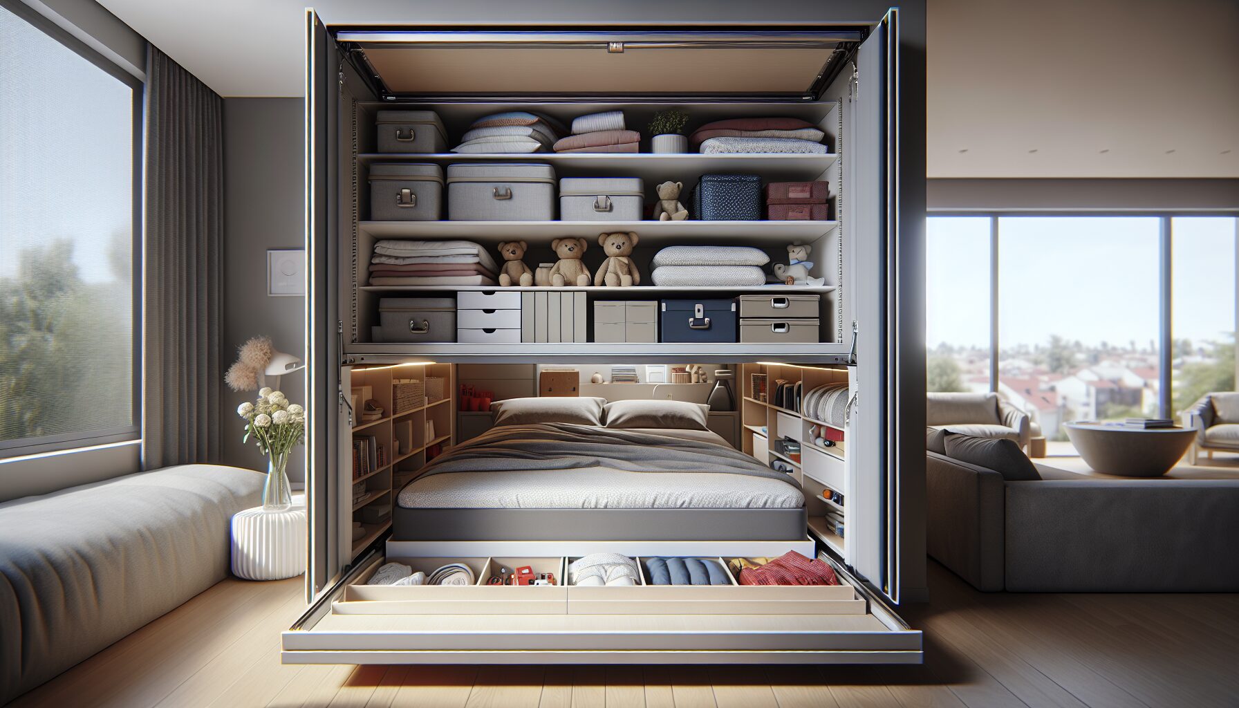 掀床可容納棉被、行李箱等大型雜物,提升坪效