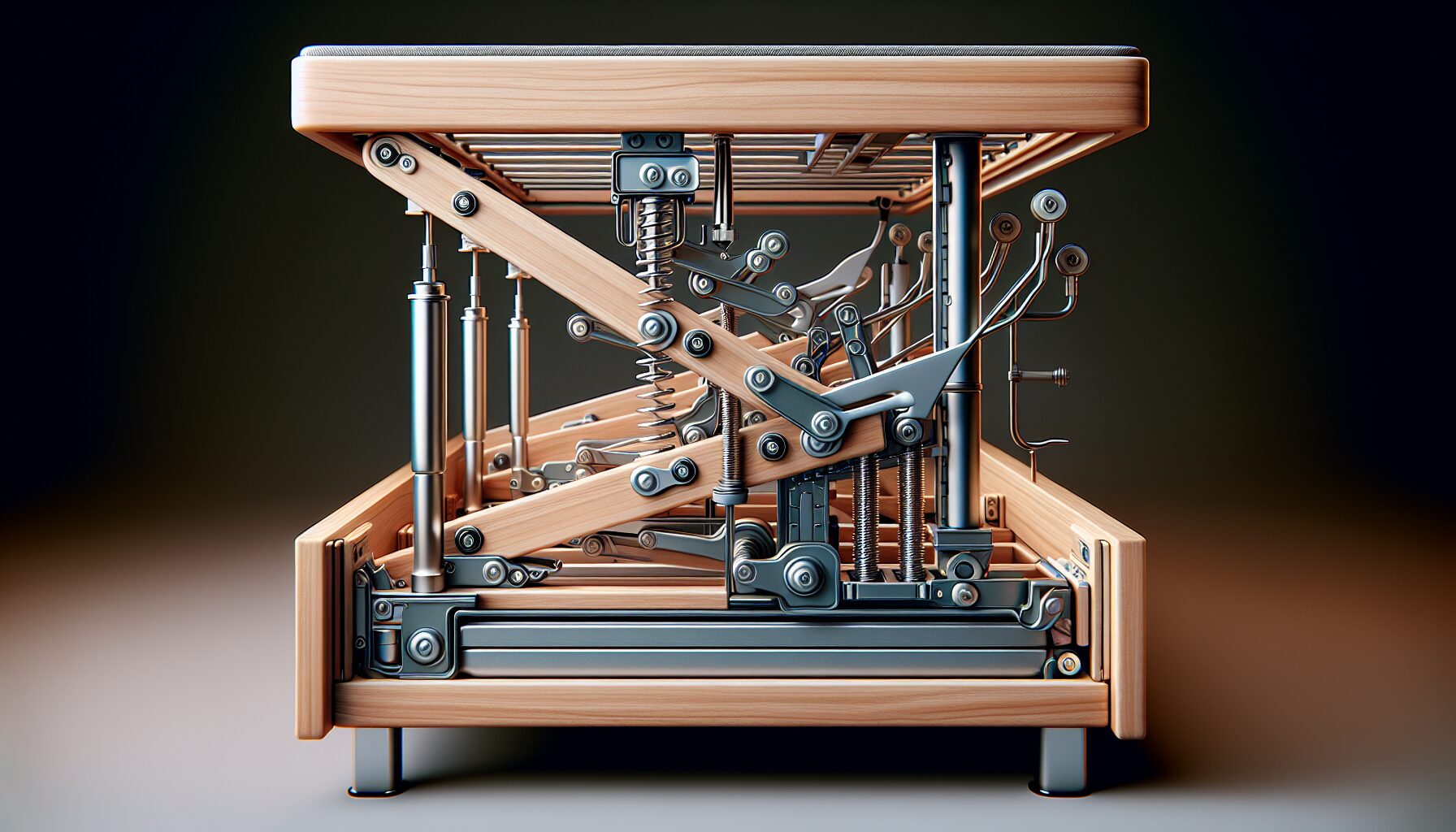 掀床安全設計細節:鎖定裝置與氣壓棒示意