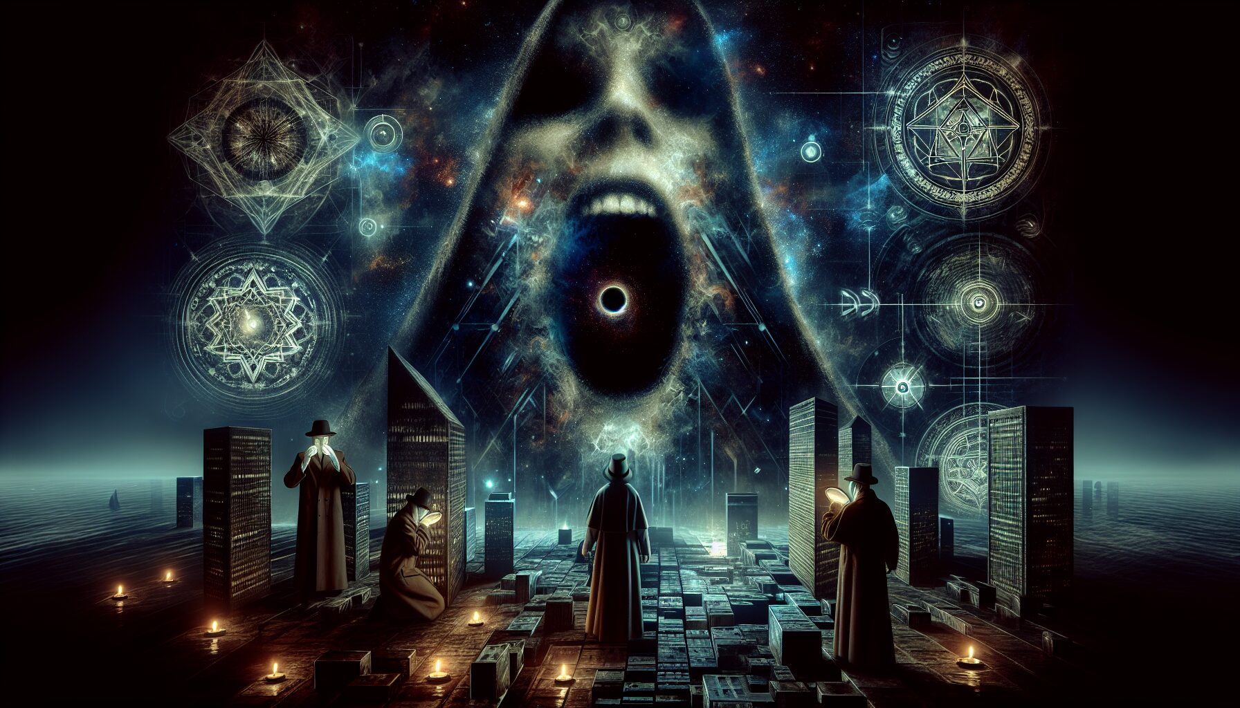 克蘇魯神話設定之下的裂口女插畫,嘴裂化作異界空間