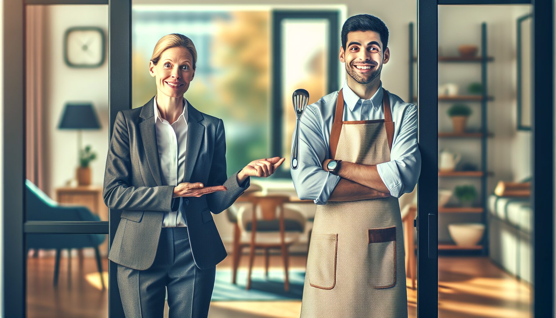 主角阿龍穿著圍裙專注在廚房做料理的帥氣樣貌