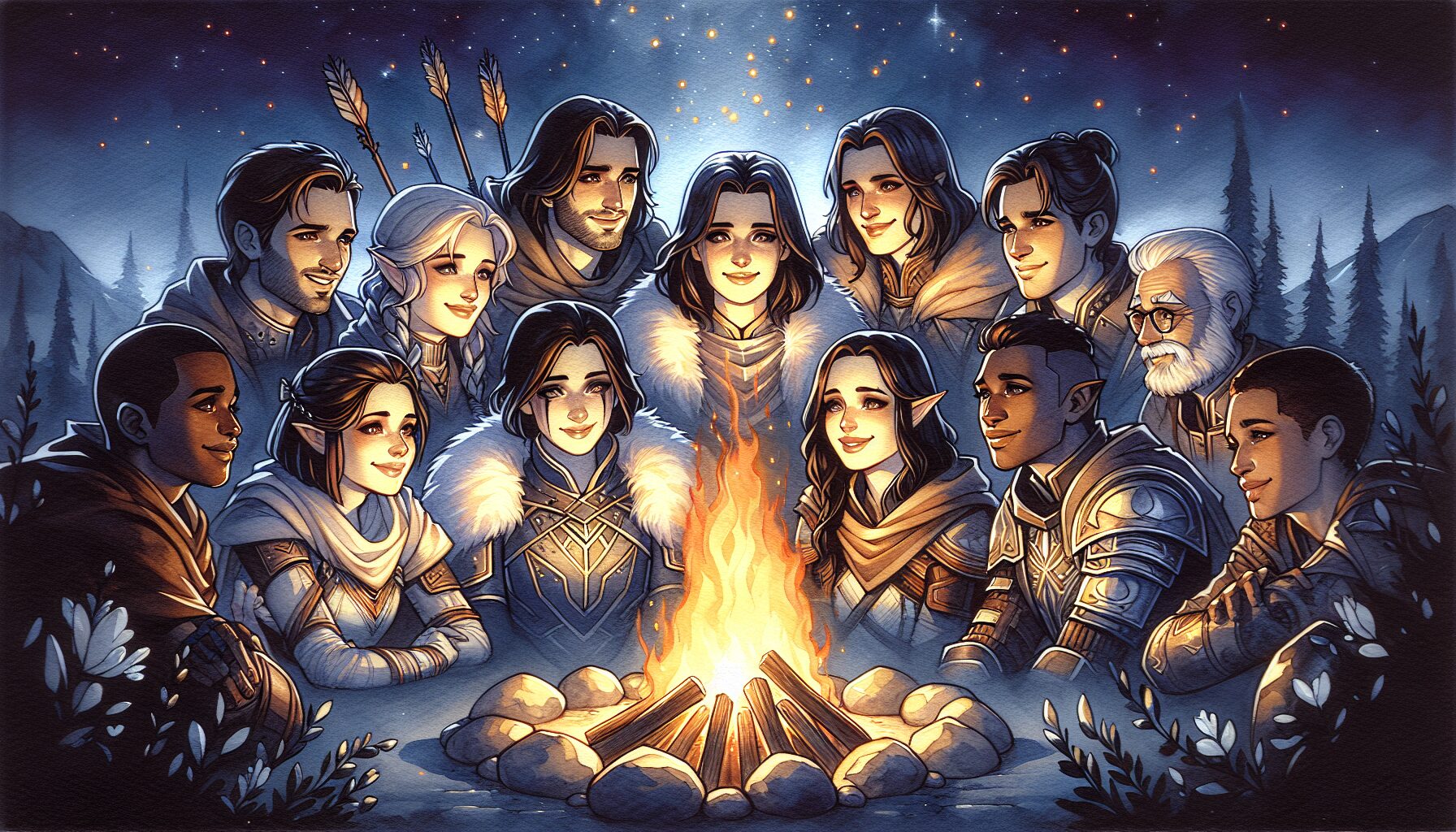 英傑們與林克、薩爾達的剪影，呈現核心角色群像