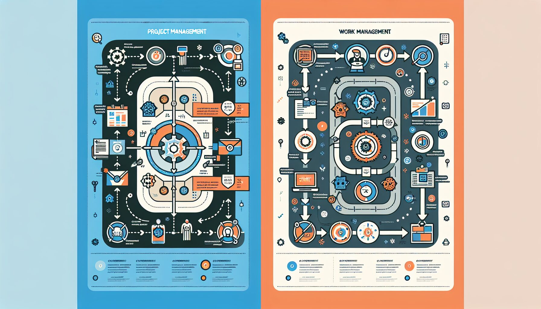 工作管理與專案管理的差異示意圖