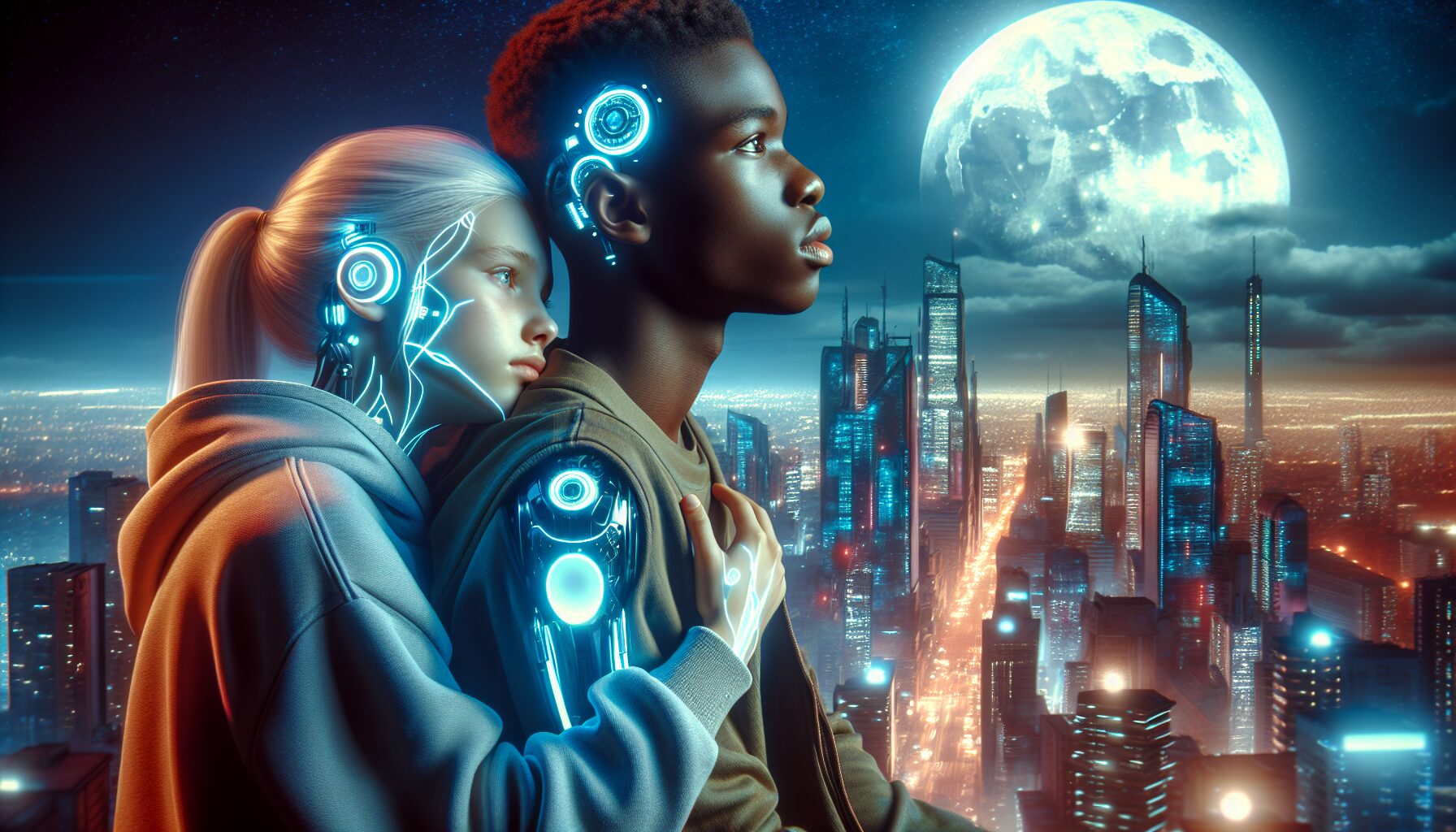 夜城片段，巨型企業廣告與無處不在的霓虹燈。