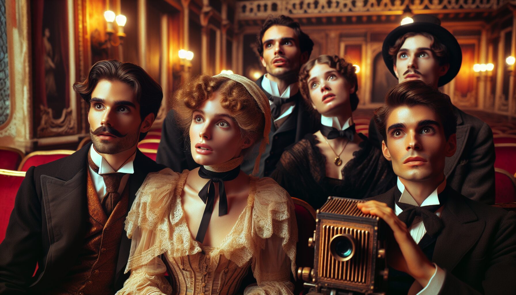 盧米埃兄弟首次放映會現場插畫