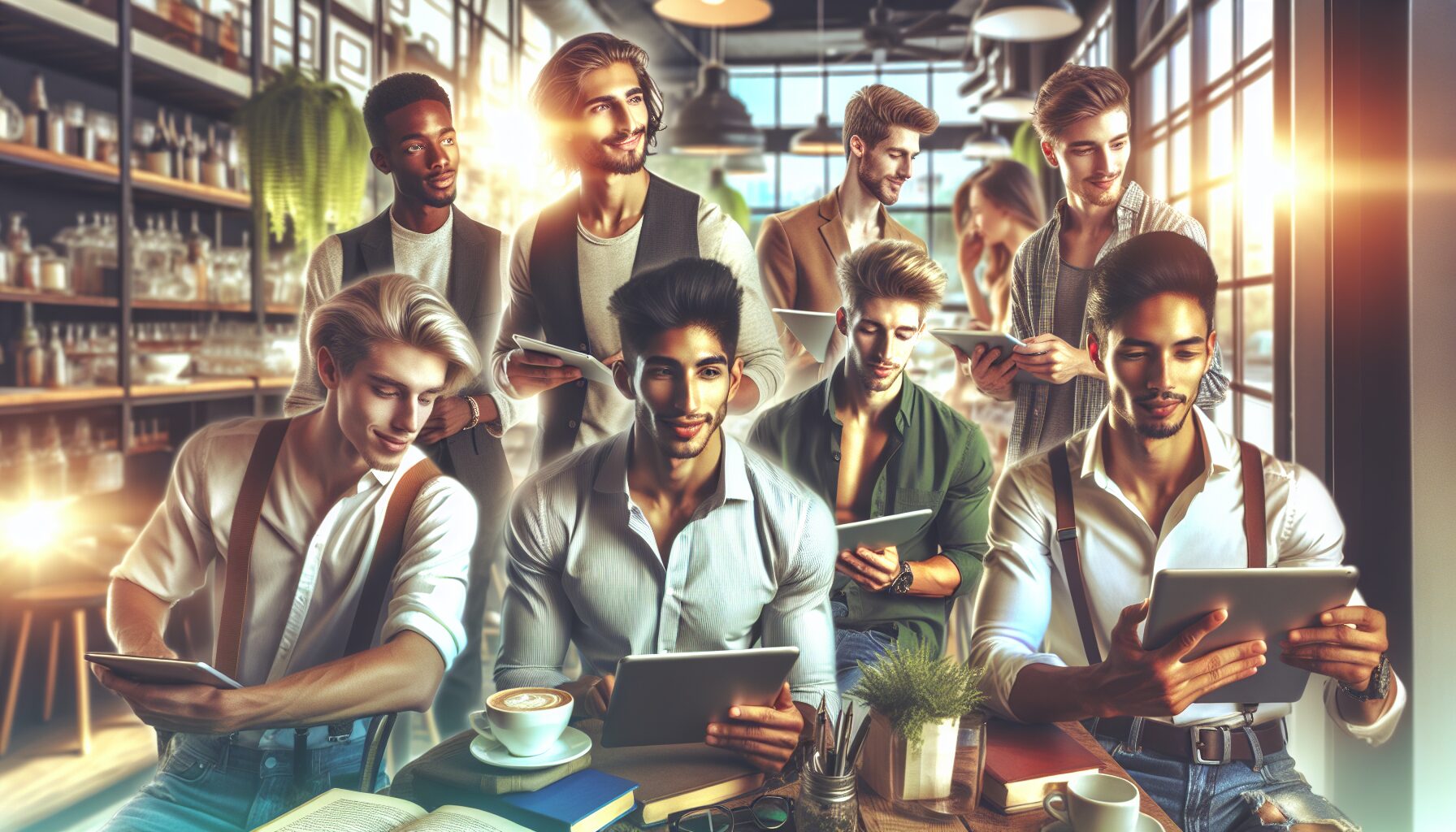 不同背景耽美小說主題插圖,展現都市、校園、幻想等場景