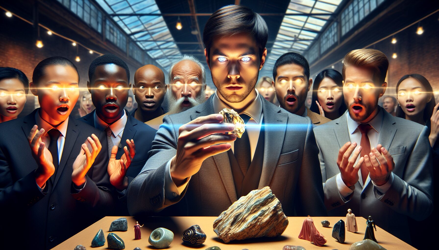 都市賭石天眼小說劇情插圖，主角手持原石