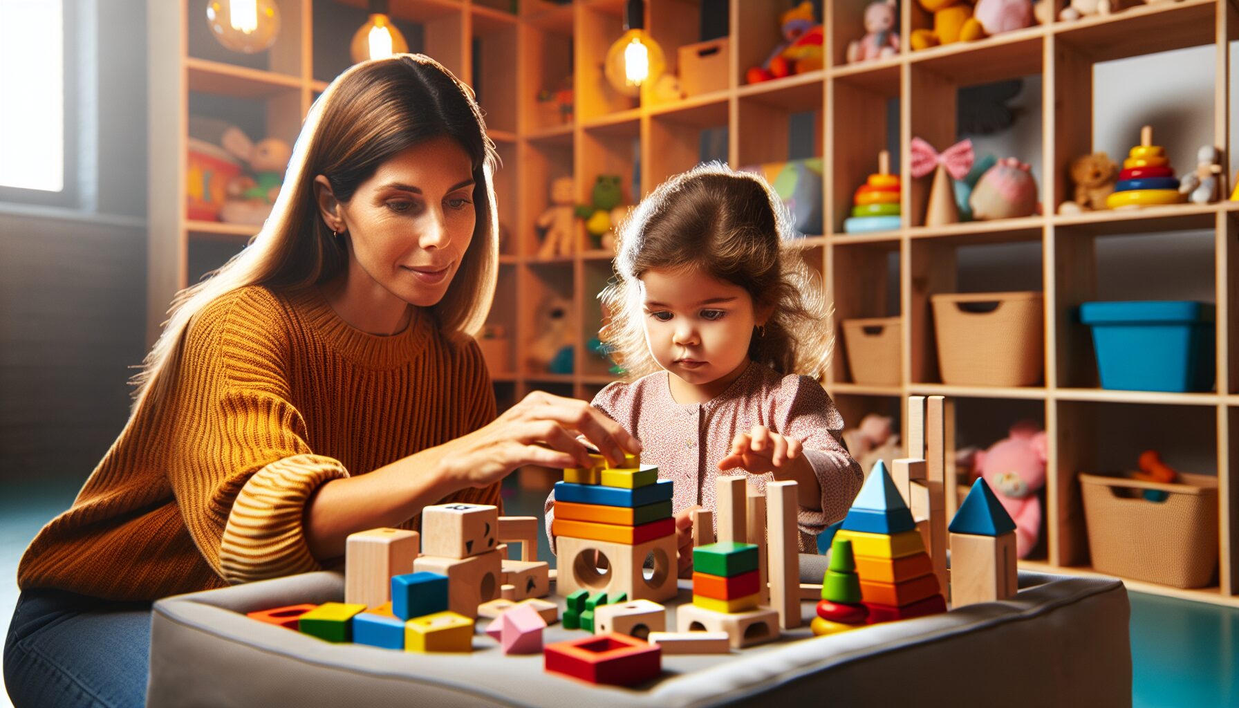 孩童遊玩拼圖與積木學習手腦協調