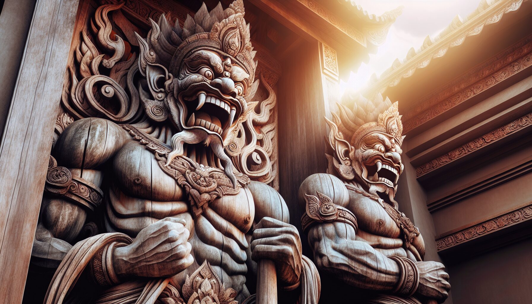 仁王像一對,分別呈現張口與閉口的「阿吽」形象