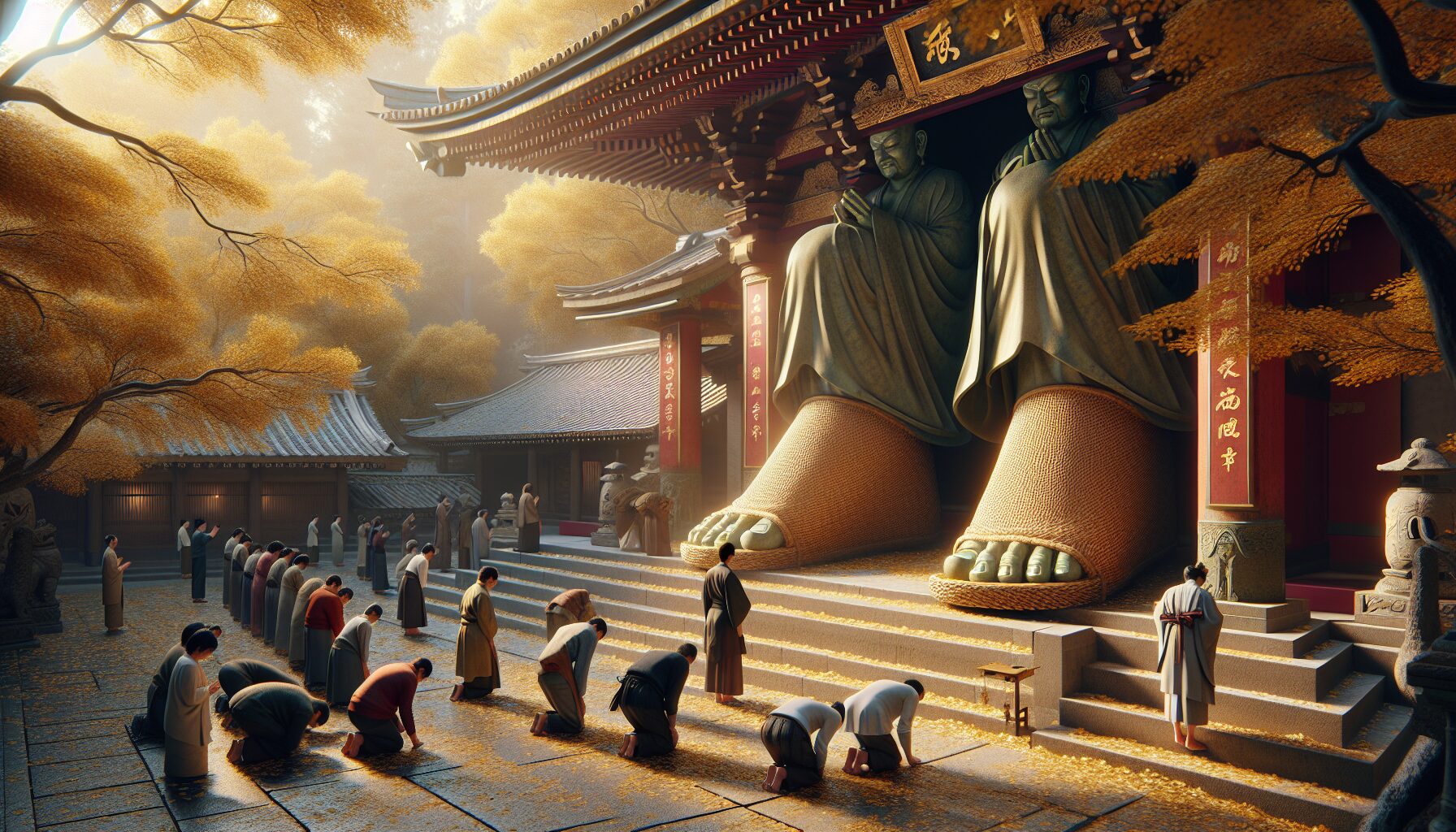 仁王像足下常見奉納的大型草鞋,祈求雙腿強健