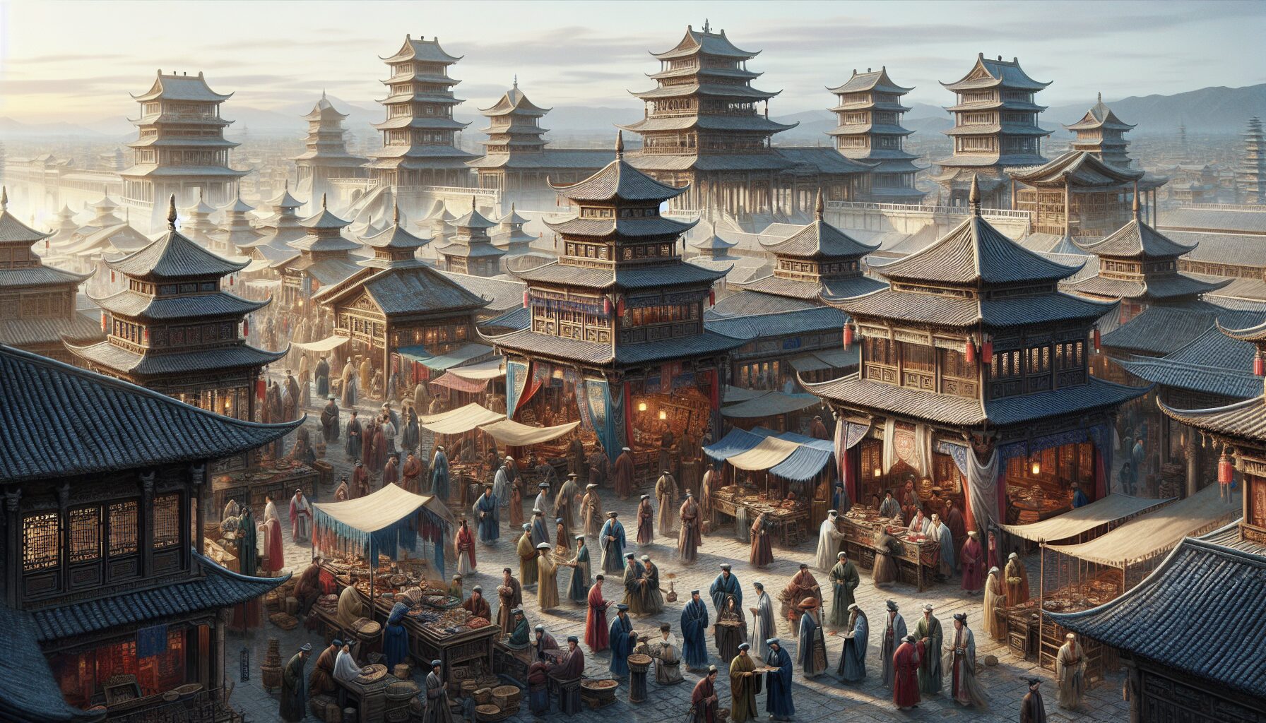 書中再現的北宋汴梁城街景（藝術想像圖）