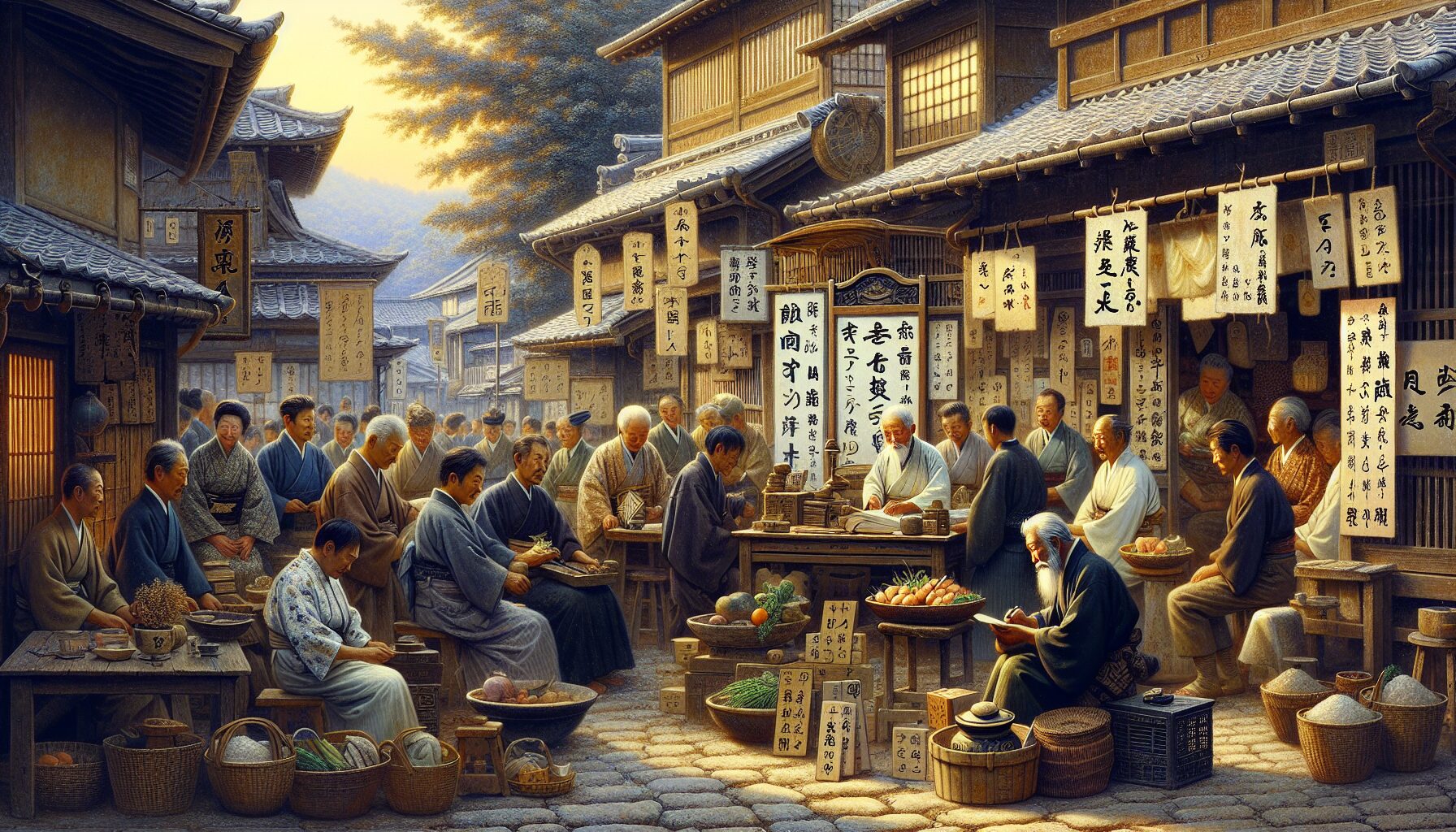 明治維新平民領取新姓的情景繪，昭示姓氏普及的歷史轉折。