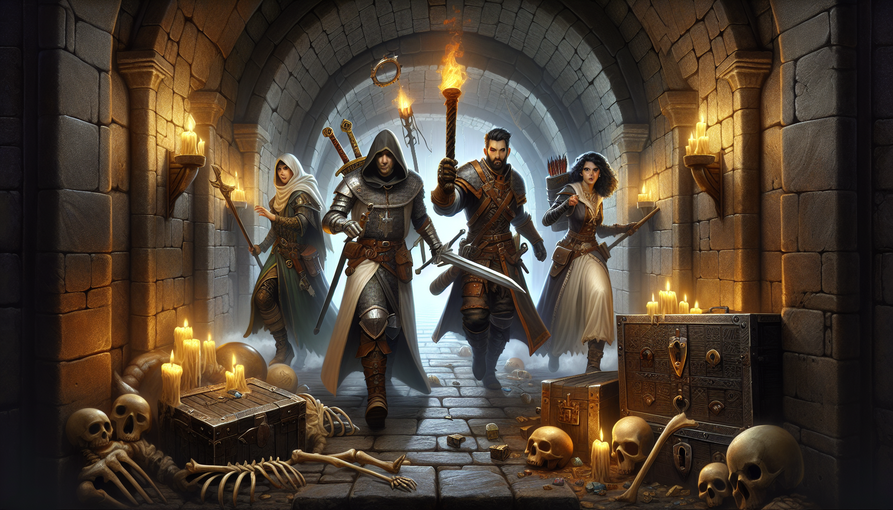 地下城類型分支示意插圖，呈現不同職業與流派主角的形象