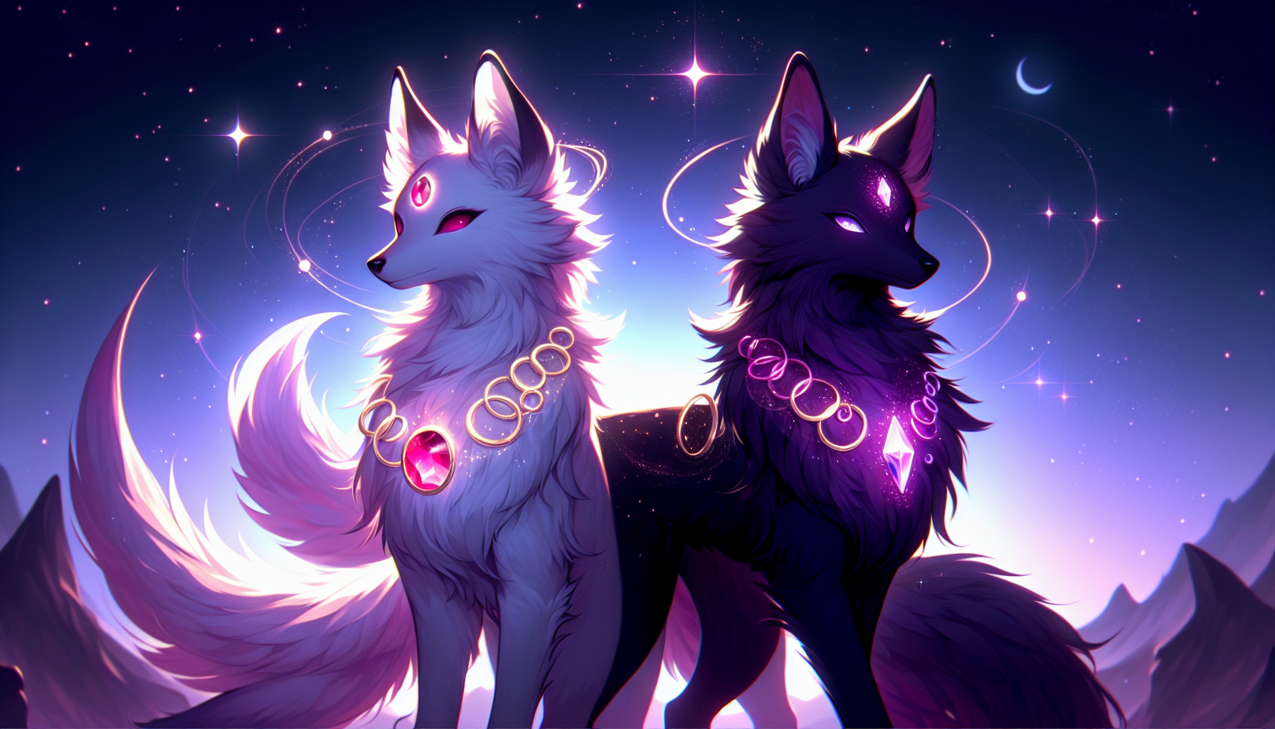 太陽伊布與月亮伊布並肩站立