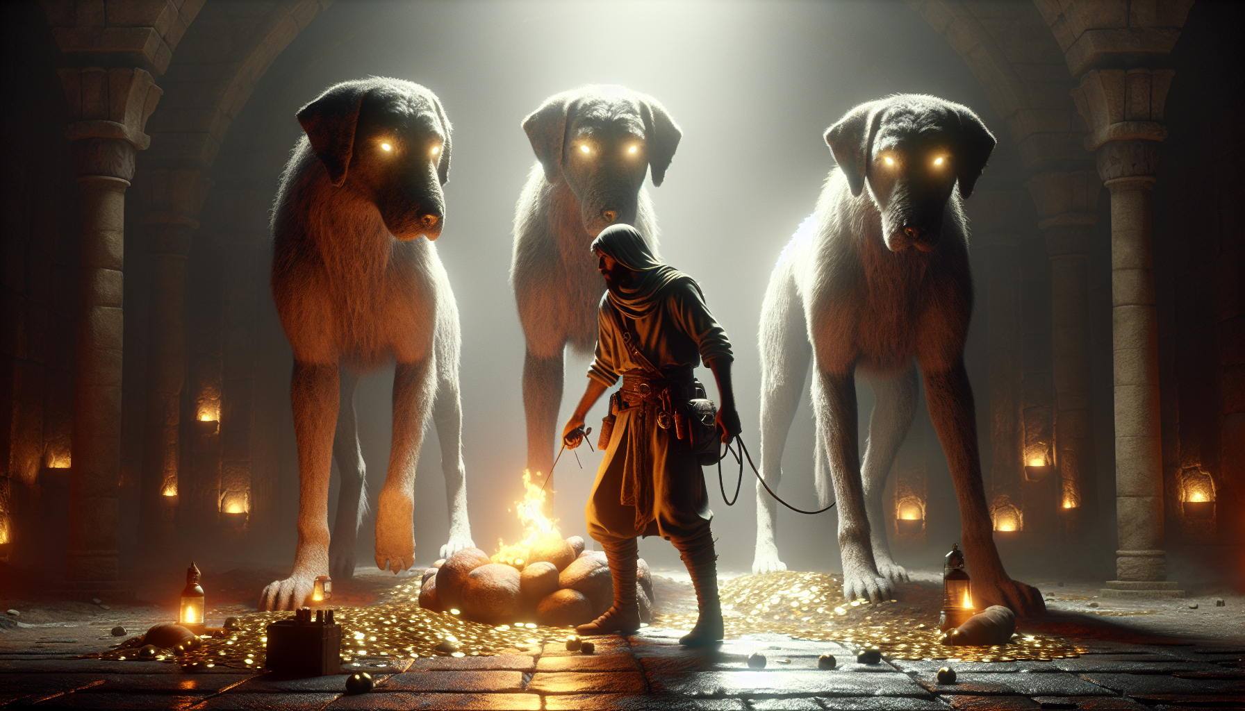 安徒生童話《打火匣》士兵與魔法狗插圖