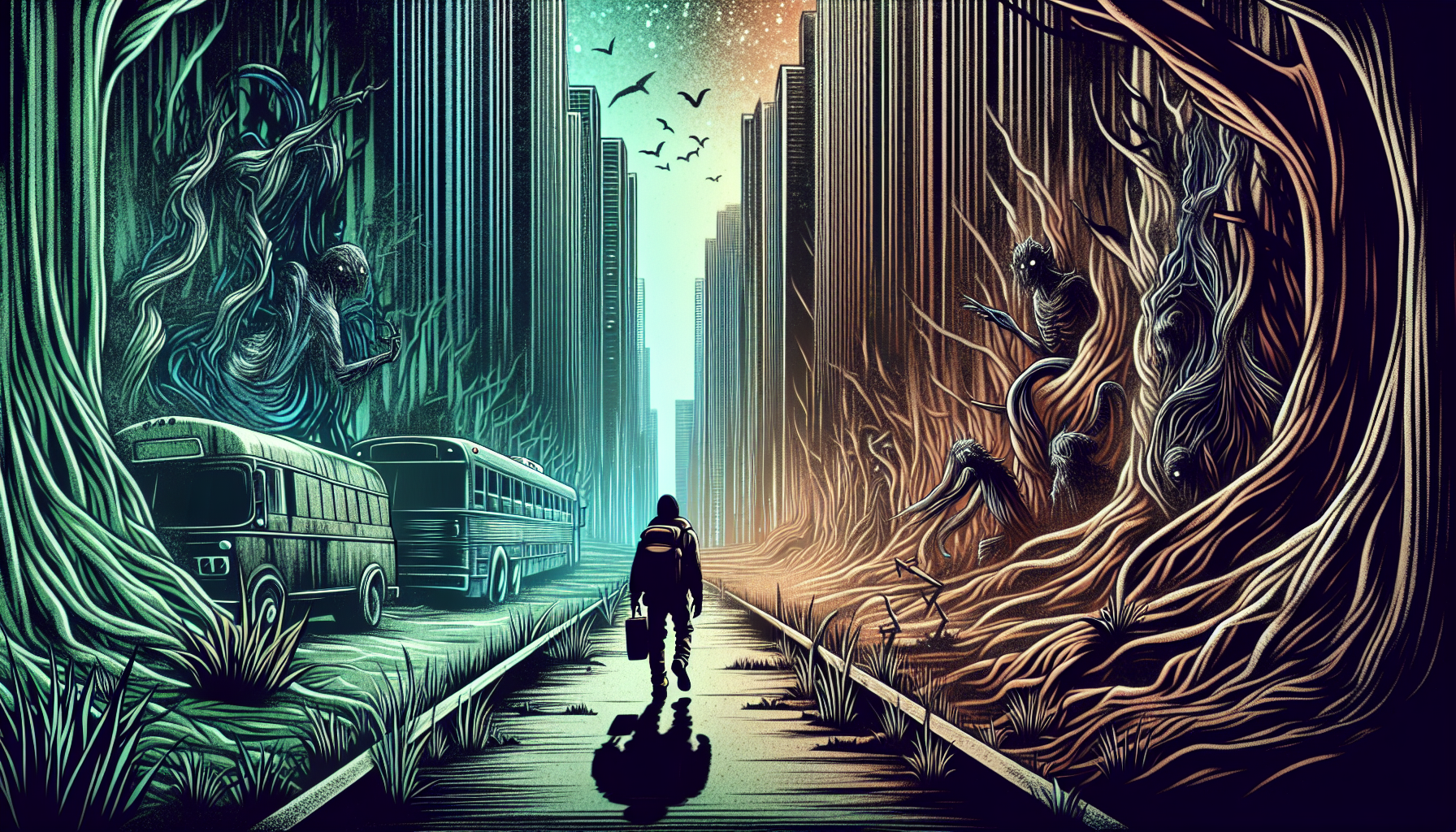 阿寶進入詭異家庭,牆上佈滿象徵控制的照片與標誌。