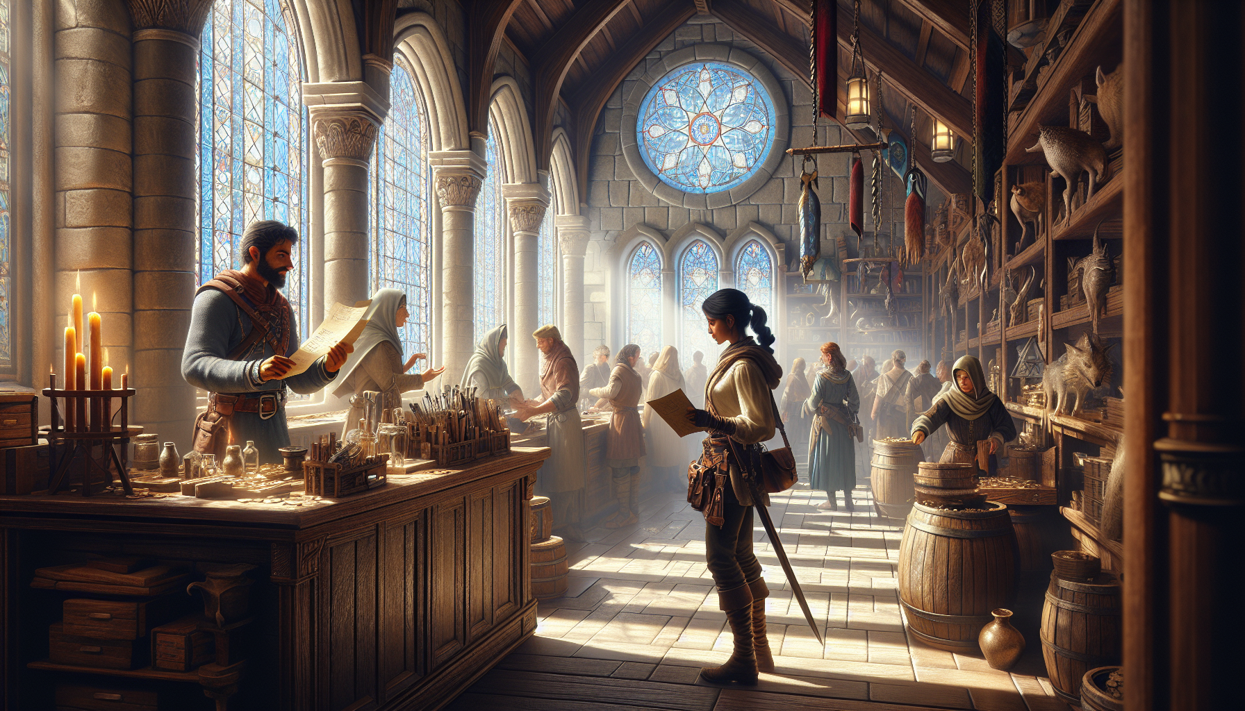 冒險者、公會、魔物素材交易等異世界社會場景插圖