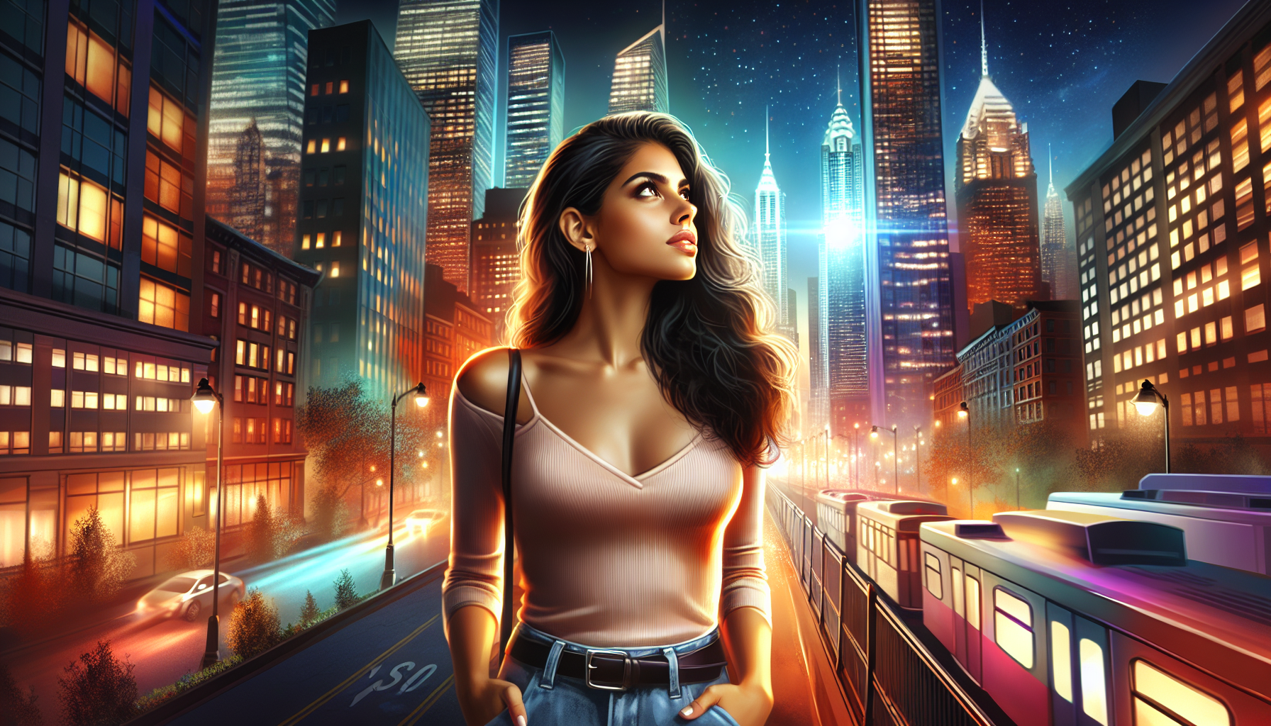 娛樂圈努力奮鬥的女主插畫,象徵成長與逆襲