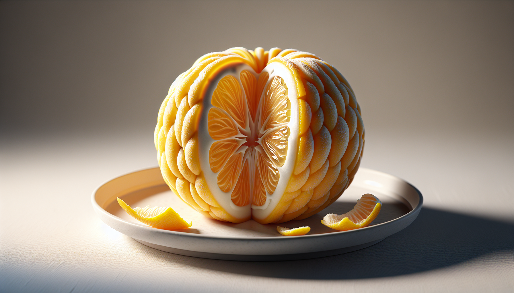 新鮮剝開的日向夏果實,果肉晶瑩多汁