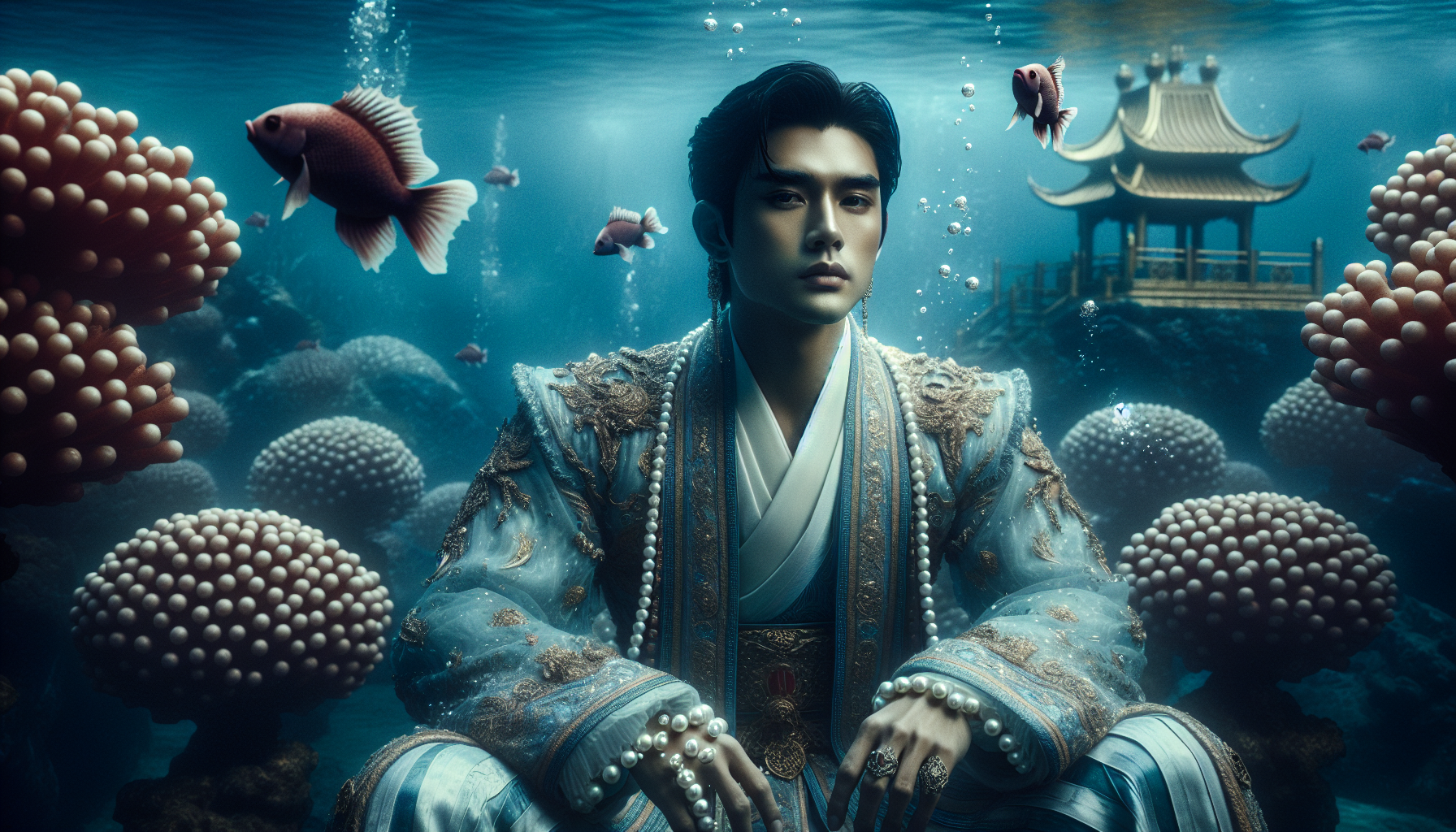 官方授權漫畫《敖丙傳》內頁，展現東海龍族宮殿和敖丙青澀少年身影