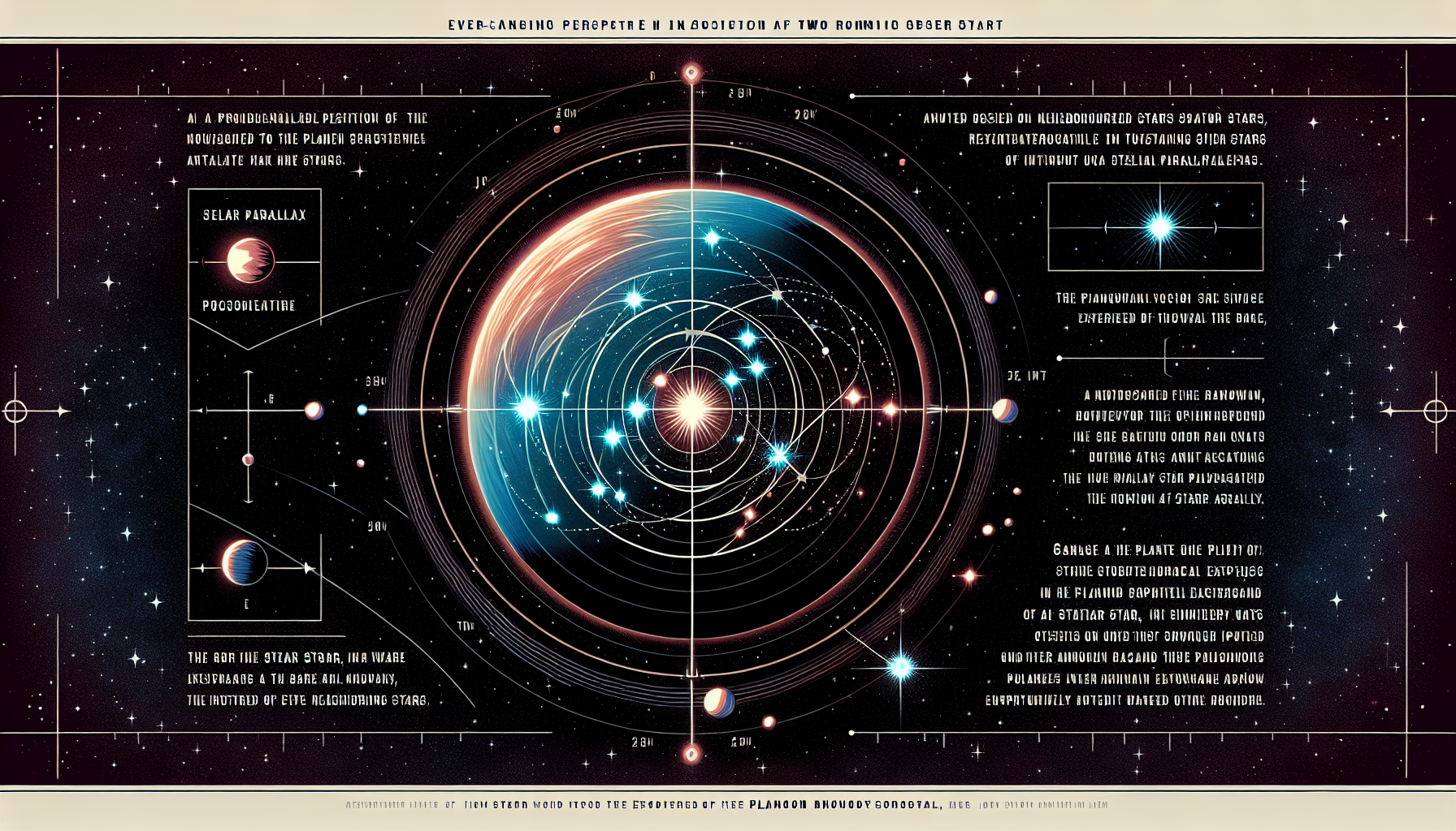 恆星視差示意圖，背景恆星與地球軌道