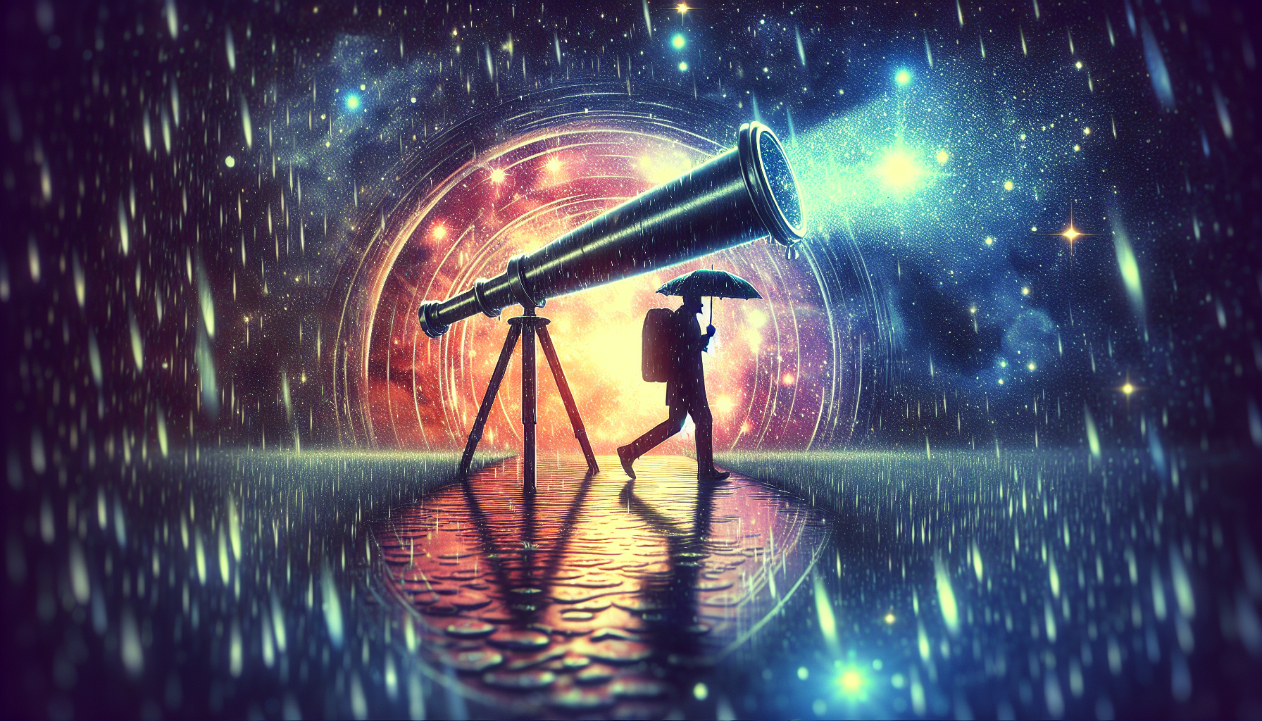 光行差類比雨傘與地球公轉示意圖