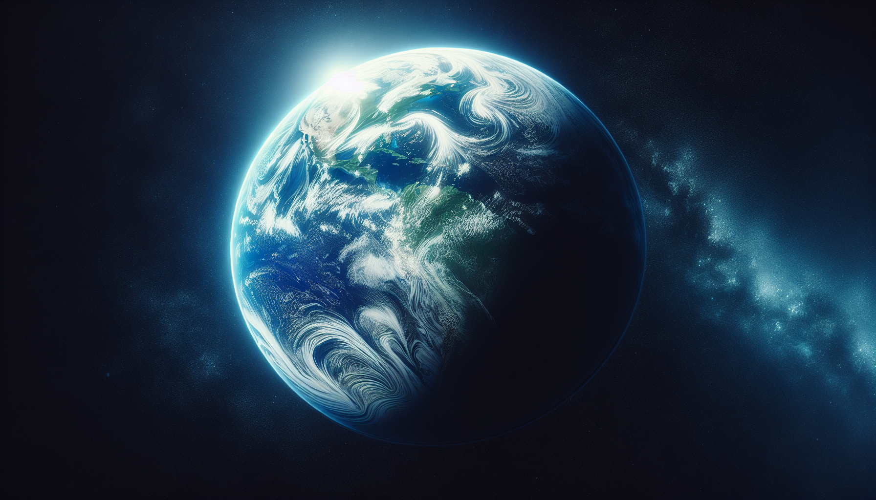 國際太空站視角的地球藍色弧線與雲層