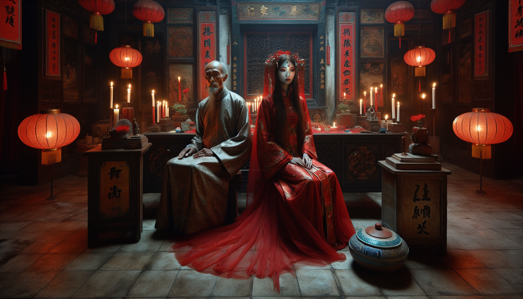 中式恐怖驚悚氣氛鬼新娘插畫