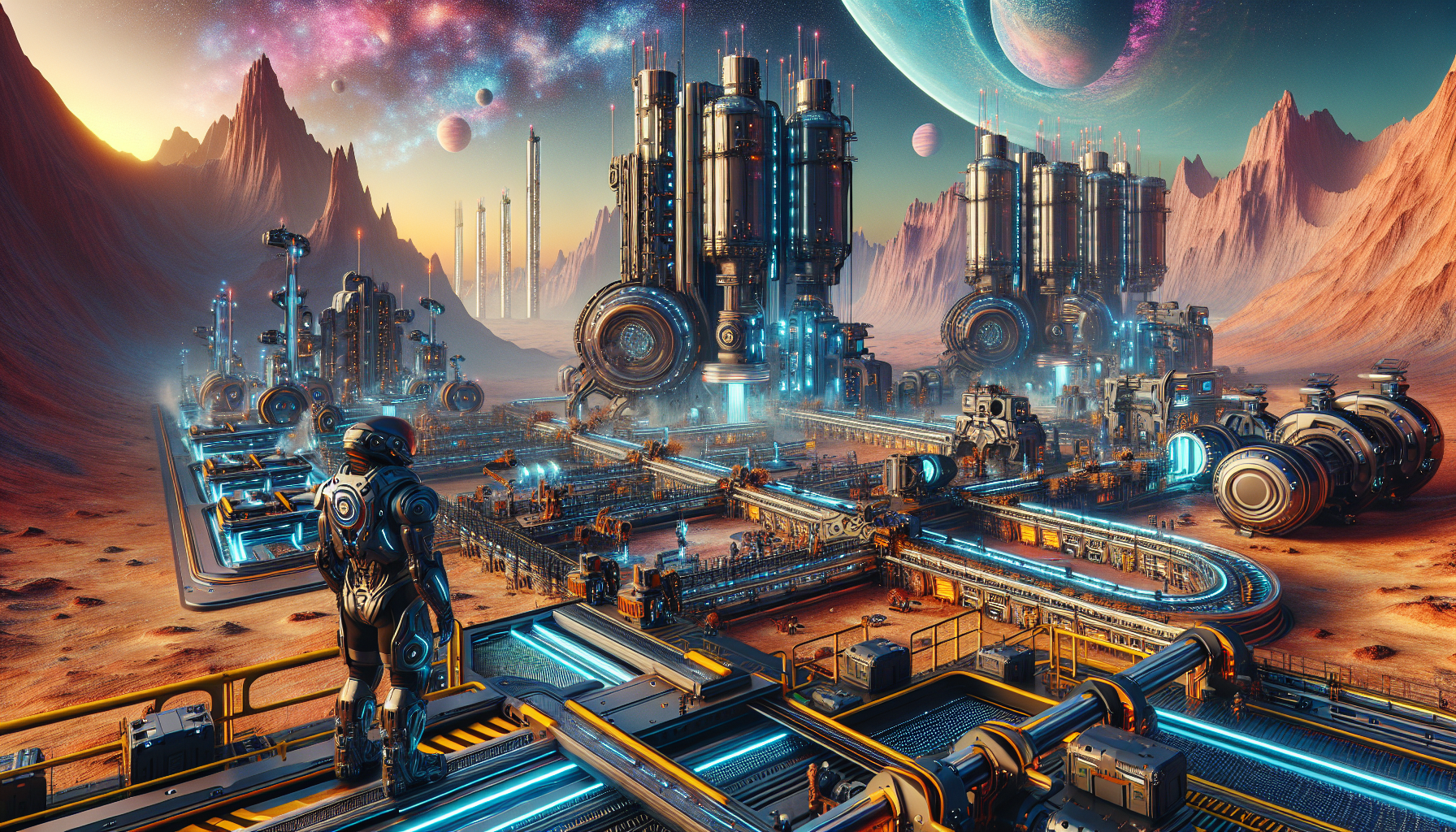 玩家建設初期基礎工廠與機甲伊卡洛斯