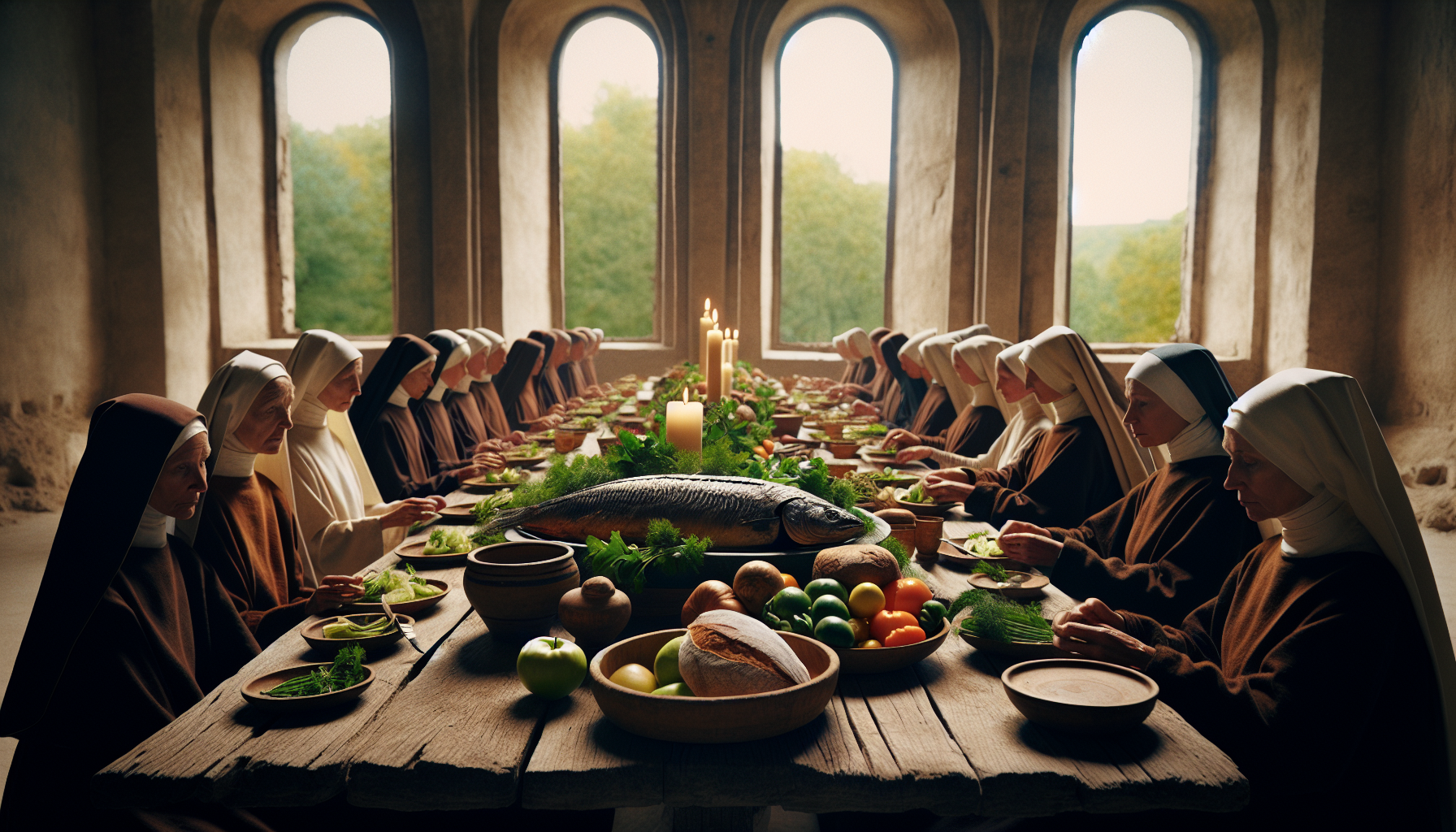 修道院餐桌上的魚料理