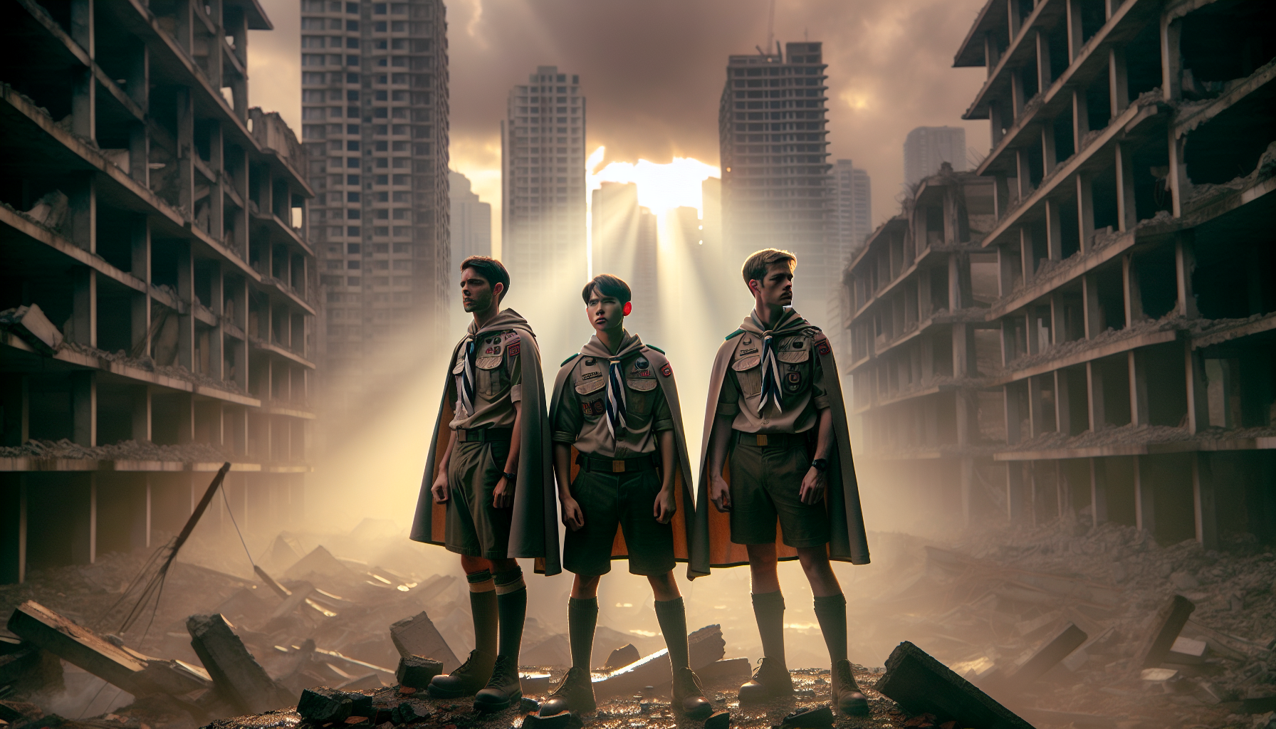 小時候的艾連、米卡莎、阿爾敏，坐在希干希納區屋頂相擁