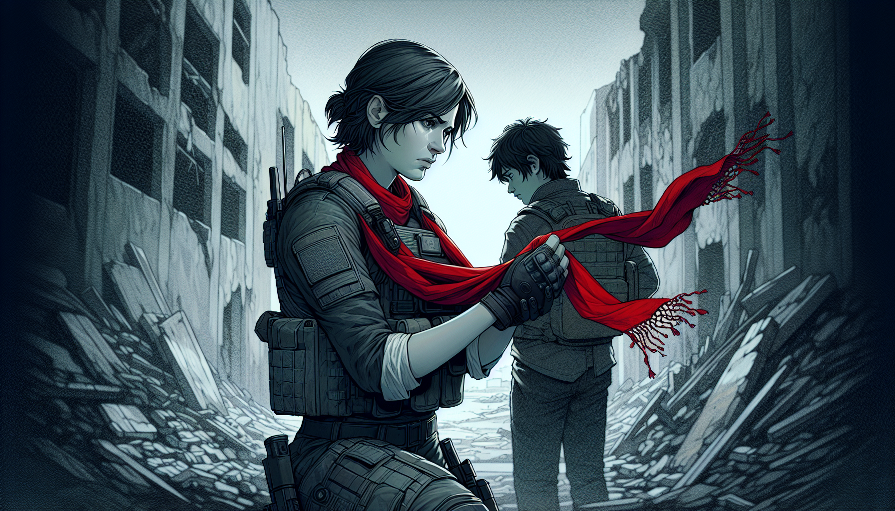 米卡莎抱著帶血的艾連頭顱接吻，巨人骸骨下雪，經典名場面