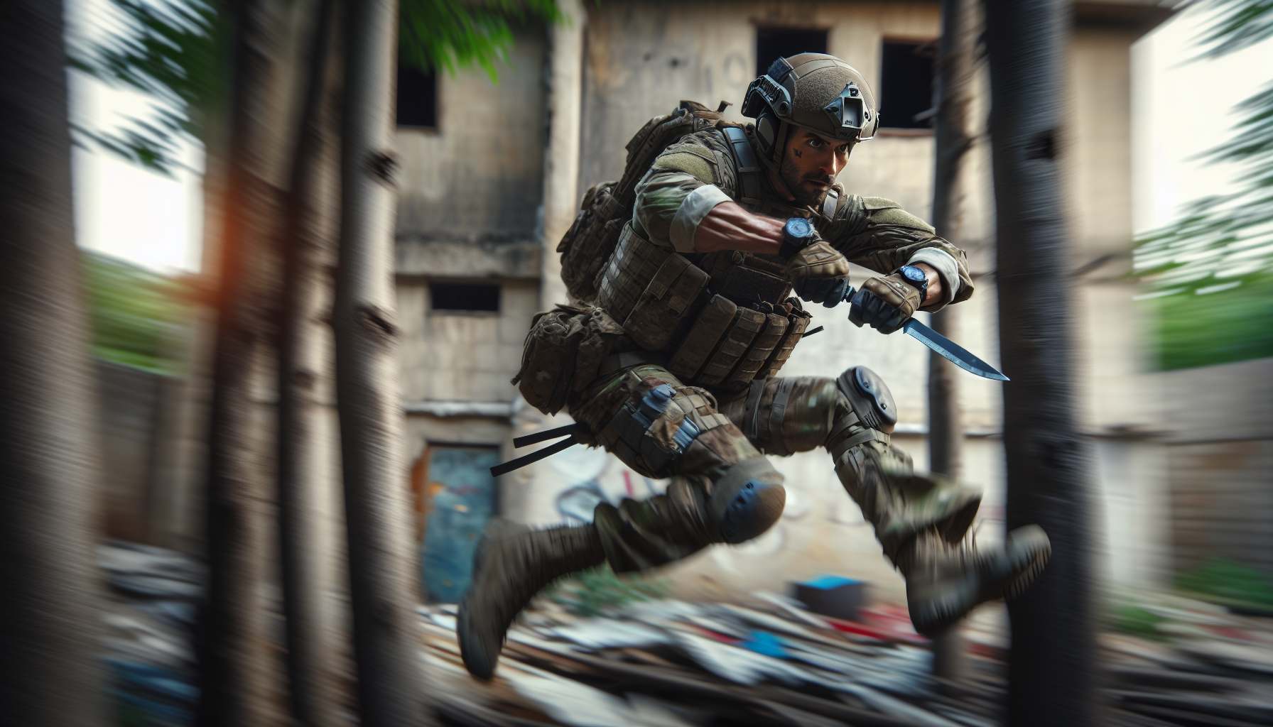 里維持刀迎戰巨人，身姿敏捷，隊友倒下，硝煙四起