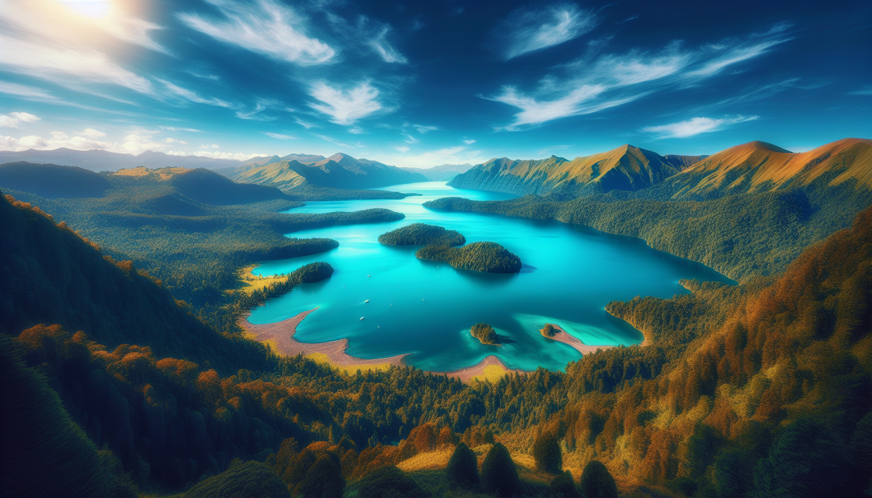 洞爺湖湖景與羊蹄山遠景、初秋時節