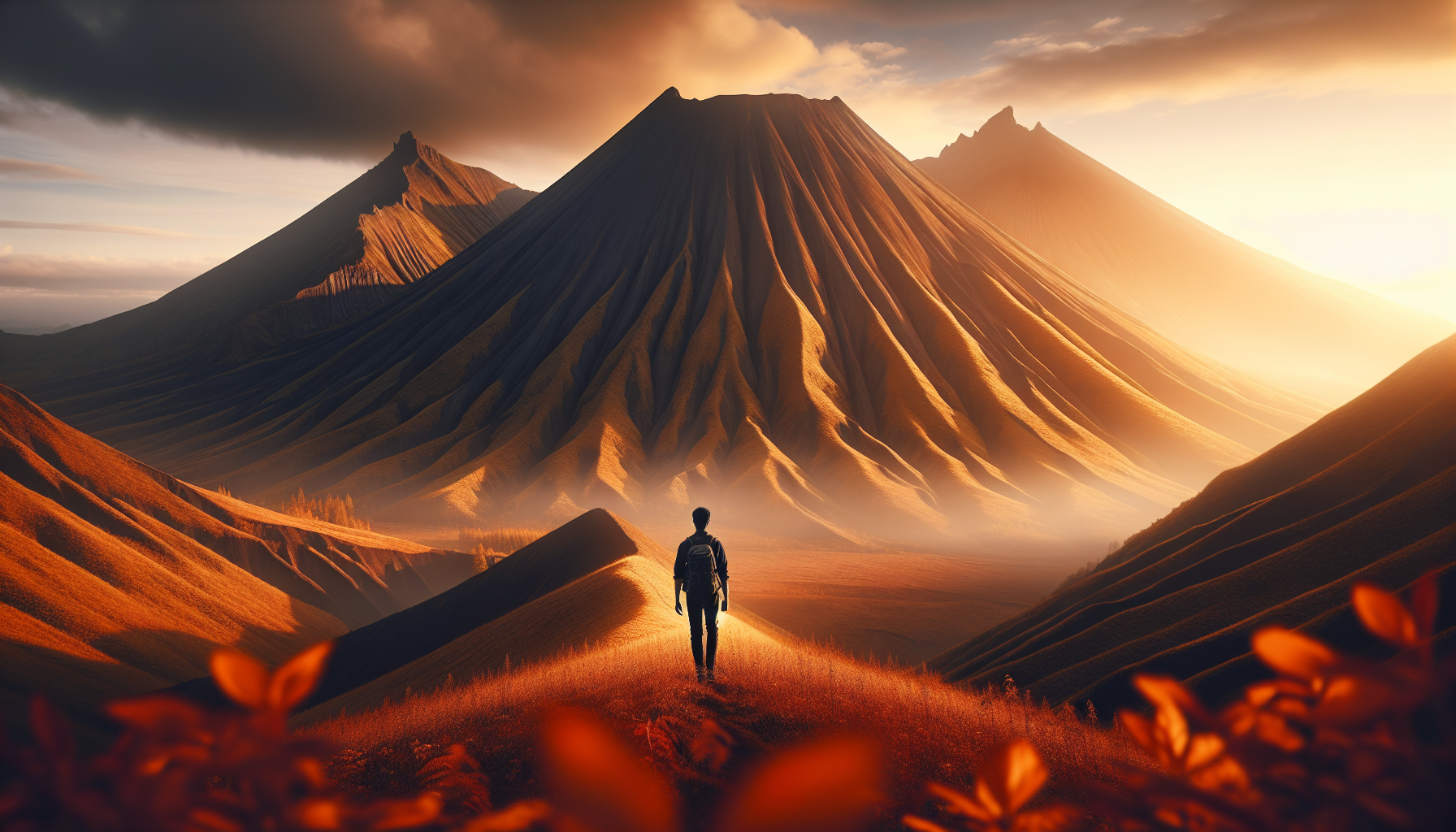 黃昏下的羊蹄山剪影，氛圍浪漫夢幻