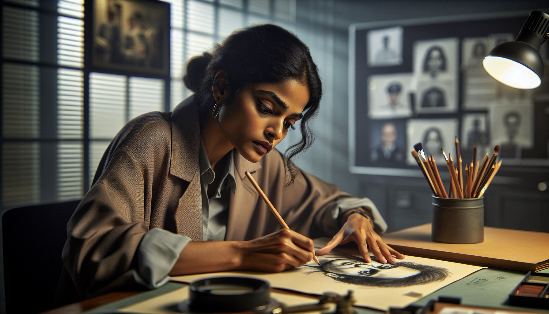 檀健次飾演的沈翊在《獵罪圖鑑》辦案畫像場面