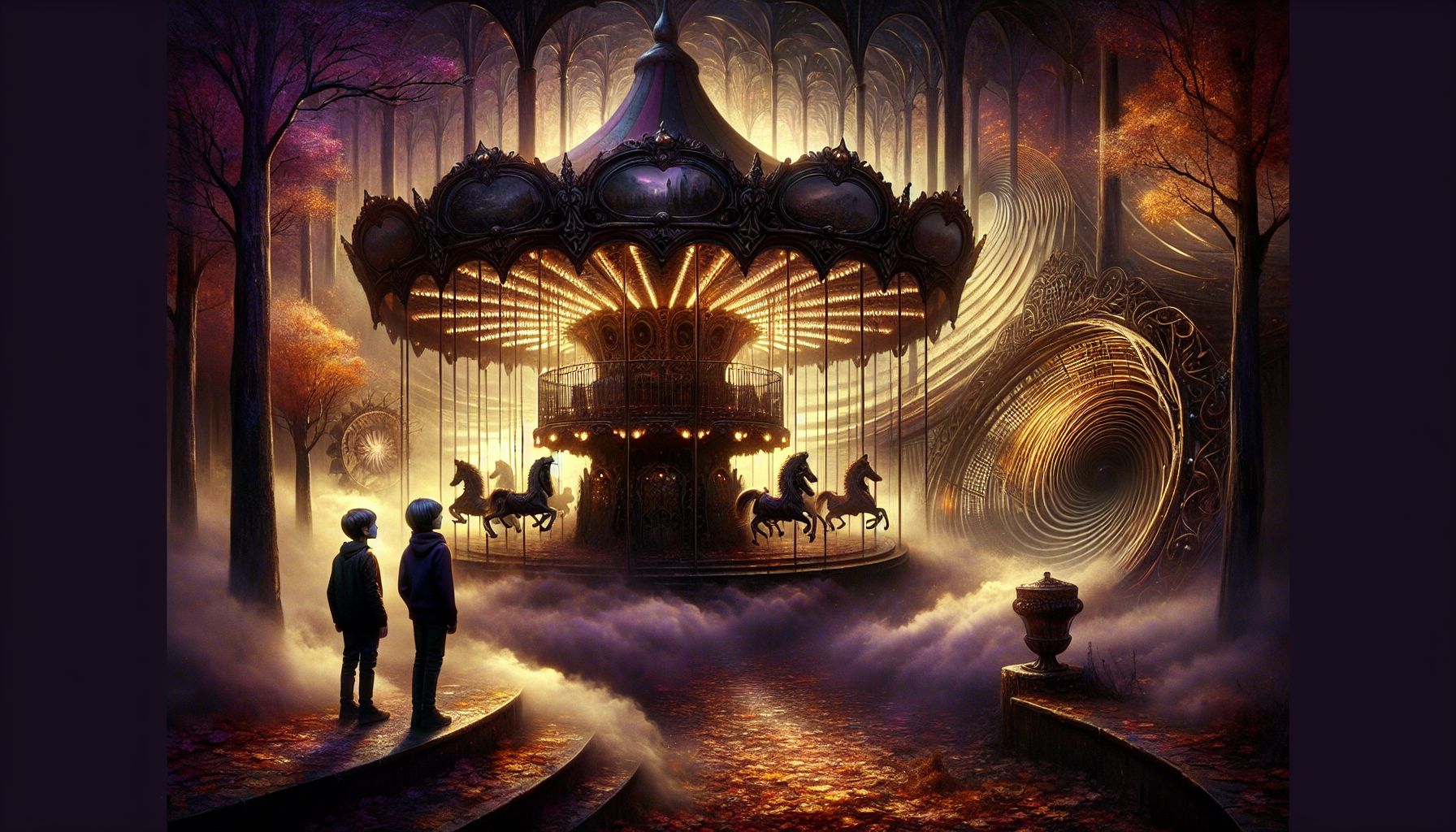 復古流動嘉年華霓虹夜色與旋轉木馬