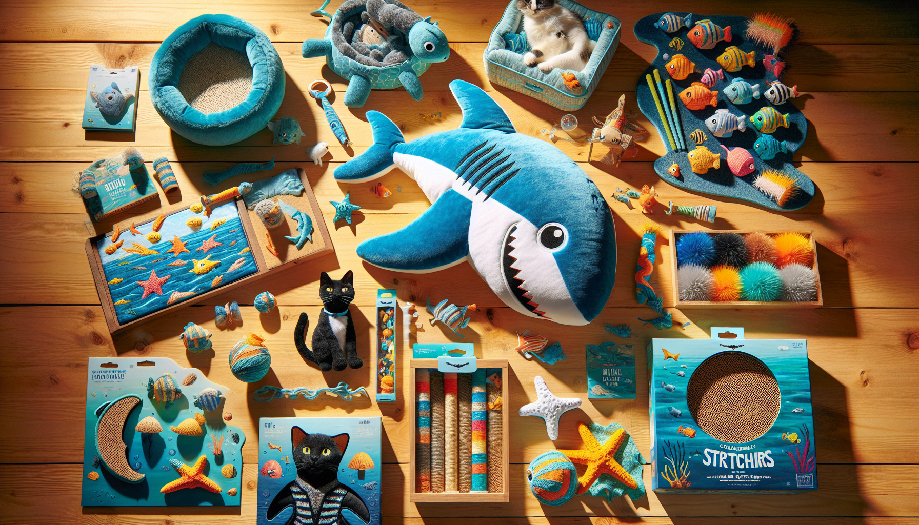 各類鯊魚貓主題文創商品展示