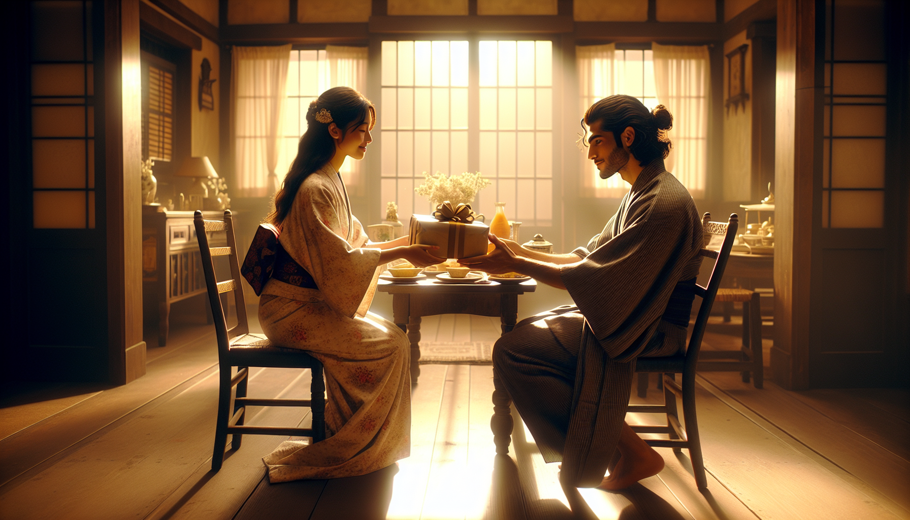 日常互動畫面—共進早餐、和服、贈禮