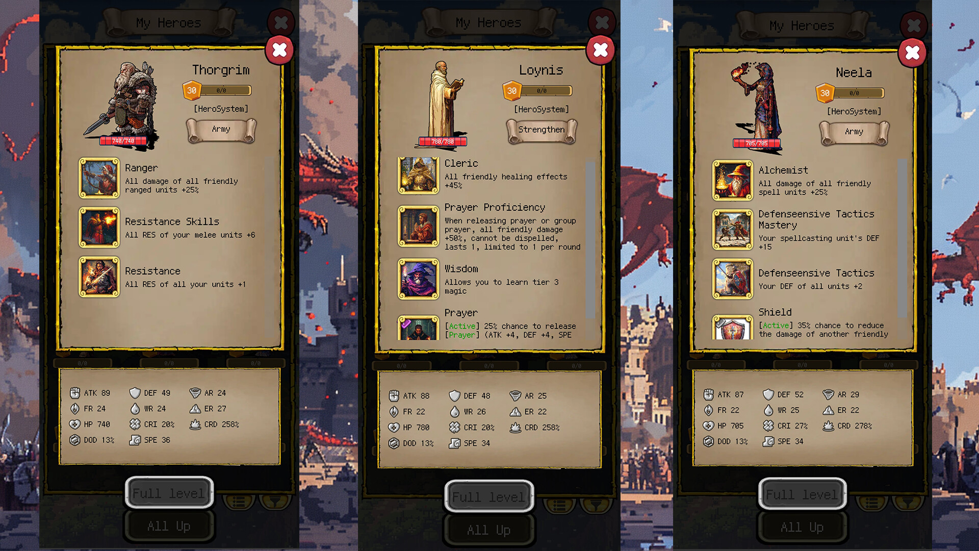 英雄的屬性與裝備介面