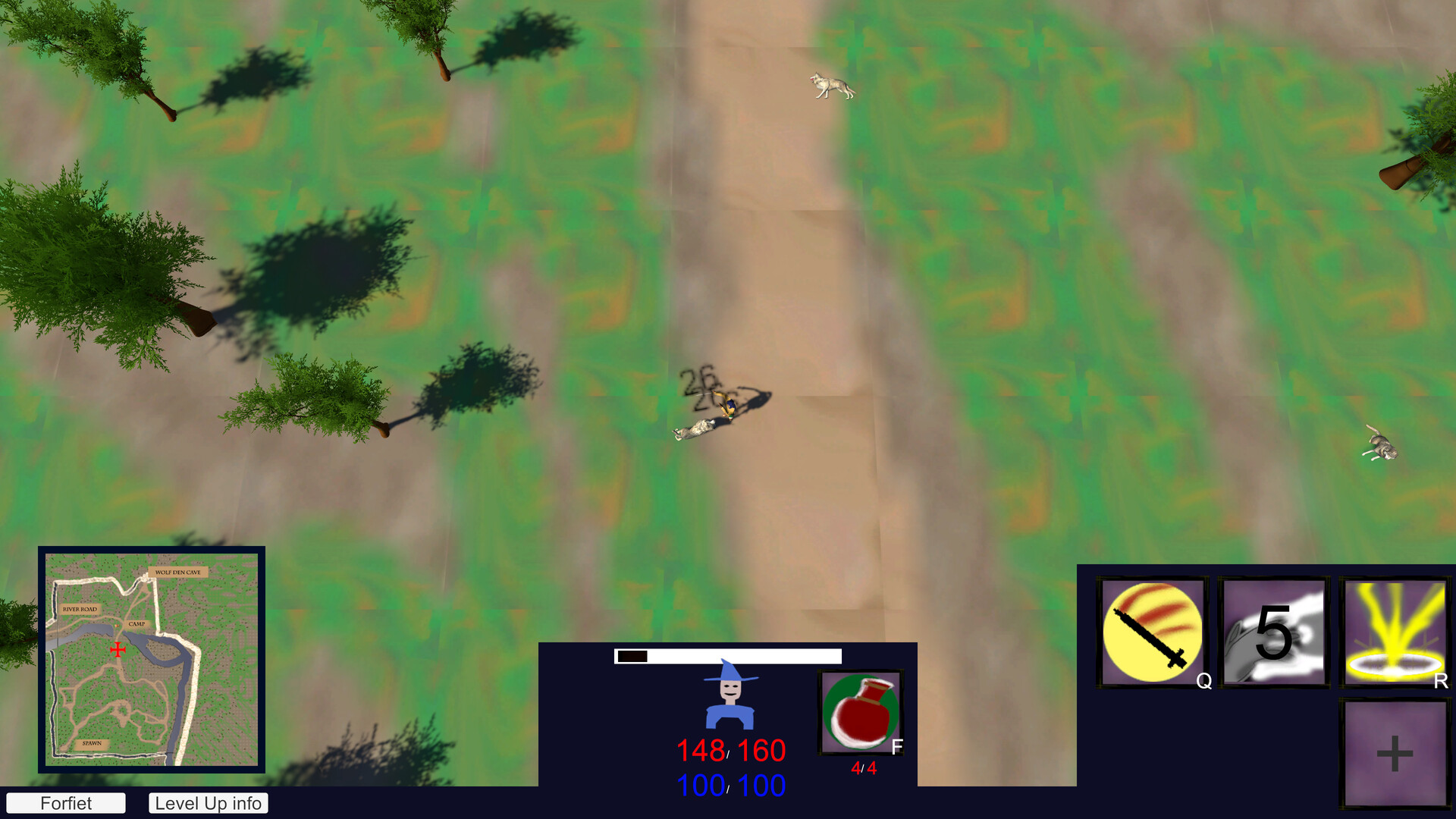 遊戲角色正在與一隻巨大的蜘蛛形怪物對峙。