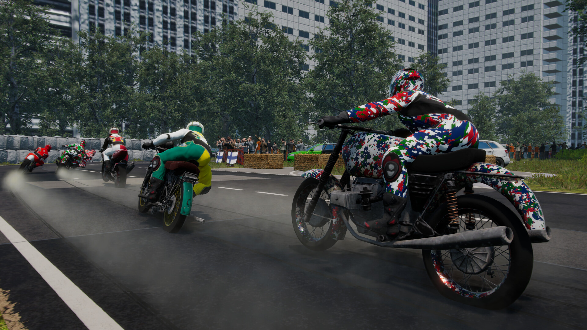 起跑線上的壯觀景象，眾多車手準備出發