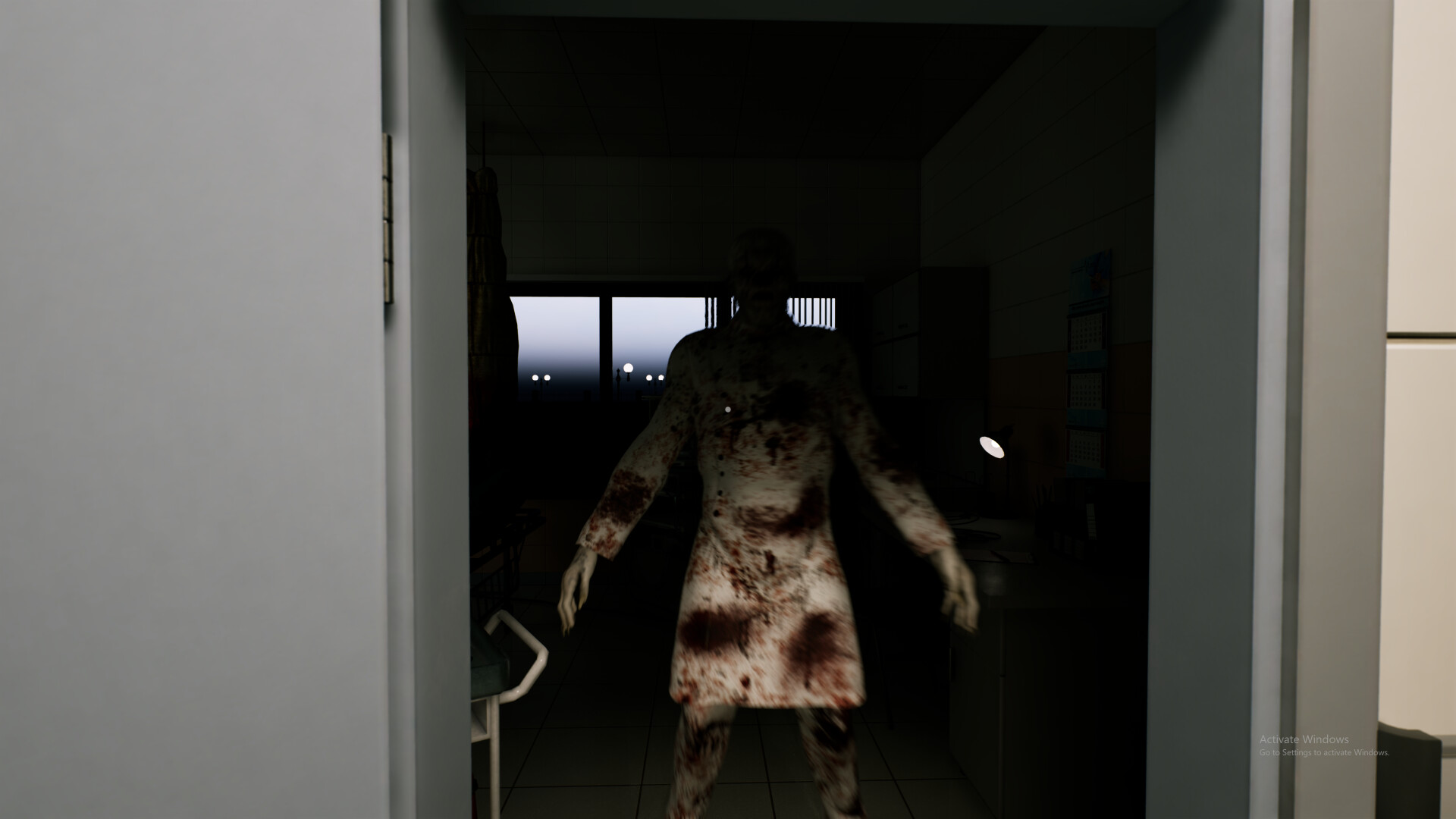 遊戲中的恐怖場景,展示了令人不安的環境細節