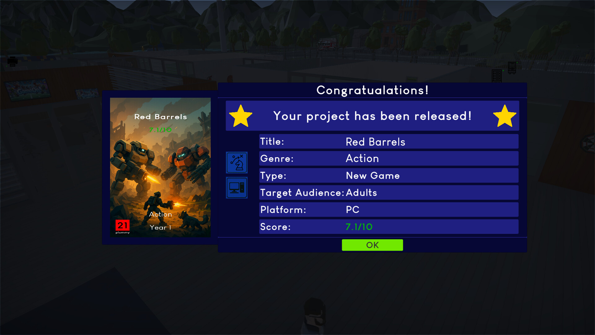 遊戲開發過程中的介面，顯示了不同開發階段的進度條。