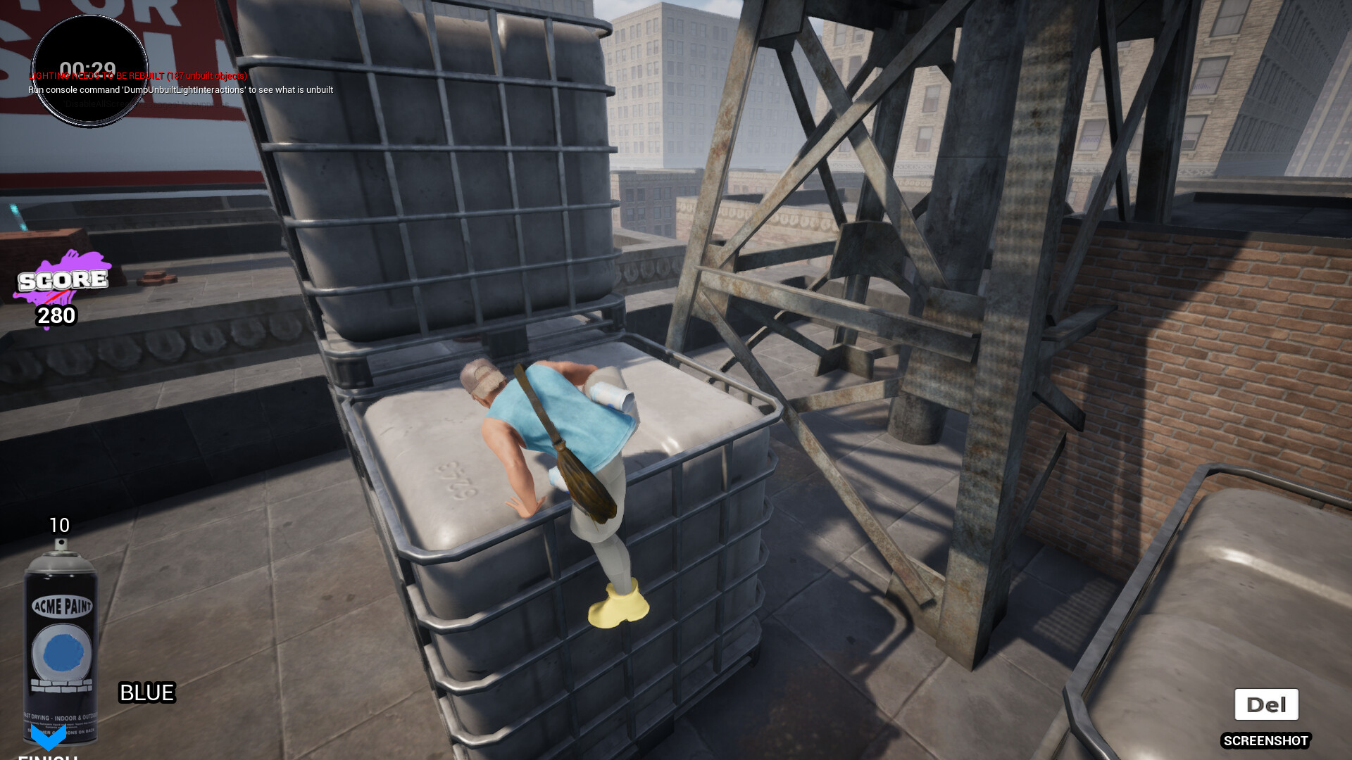 玩家在牆面上進行大面積塗鴉