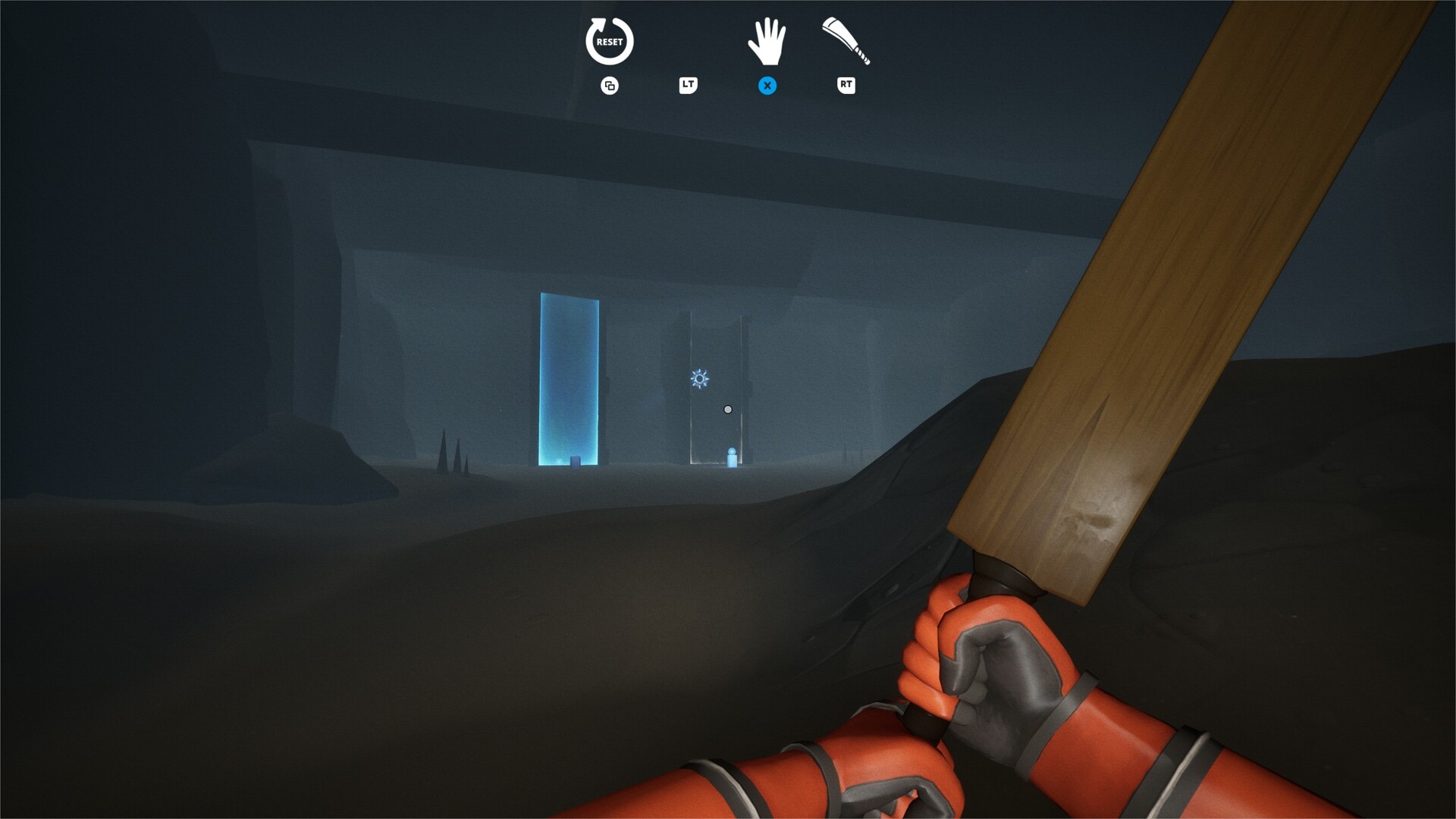 遊戲中的一個場景，展示了開闊的視野和遠處的建築。